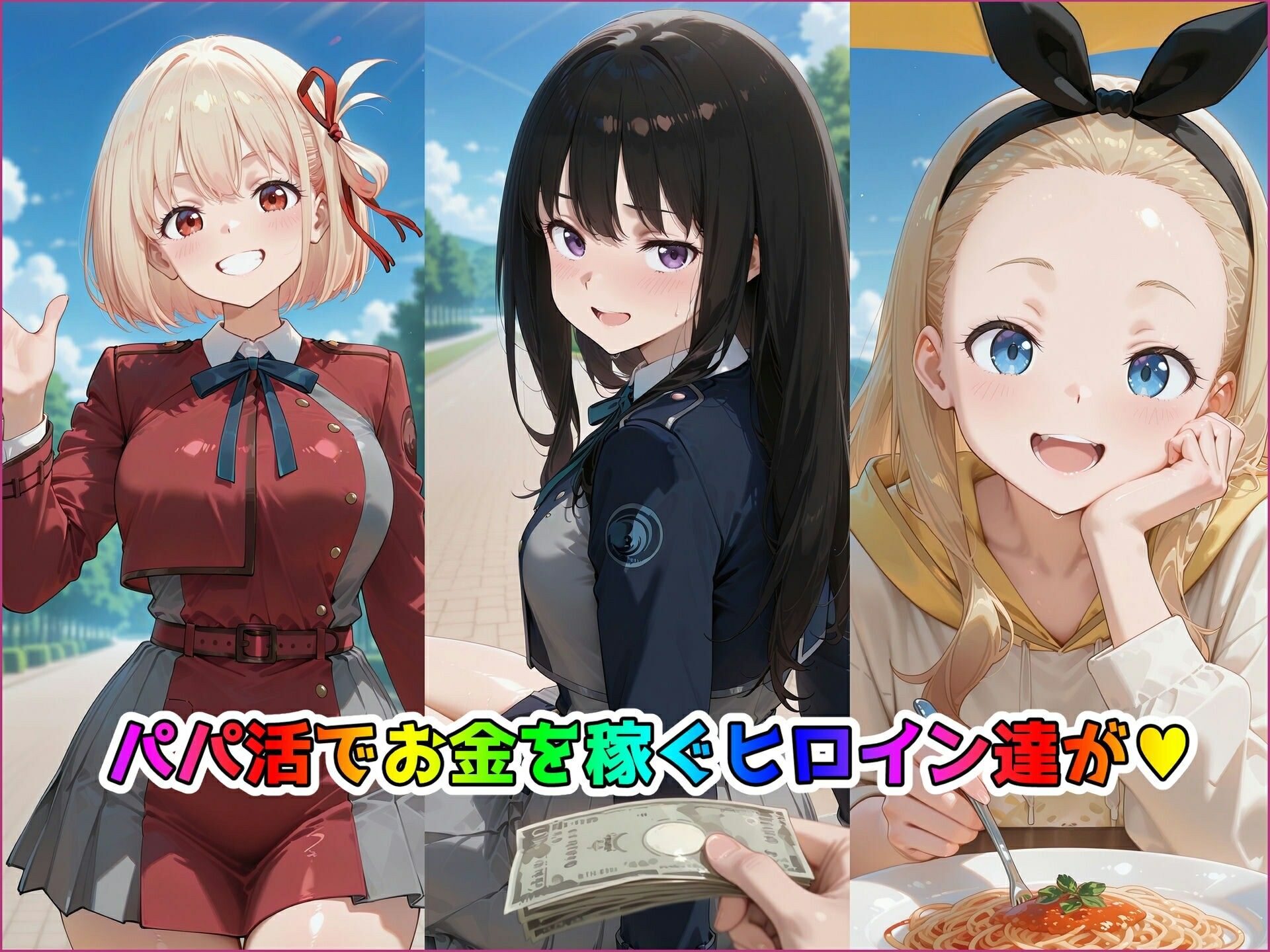 パパ活ヒロインと膣内射精えっちする話  リコ〇ス・リコ〇ルの三人編  錦〇千束＆井〇上たきな＆クル〇 サンプル画像2