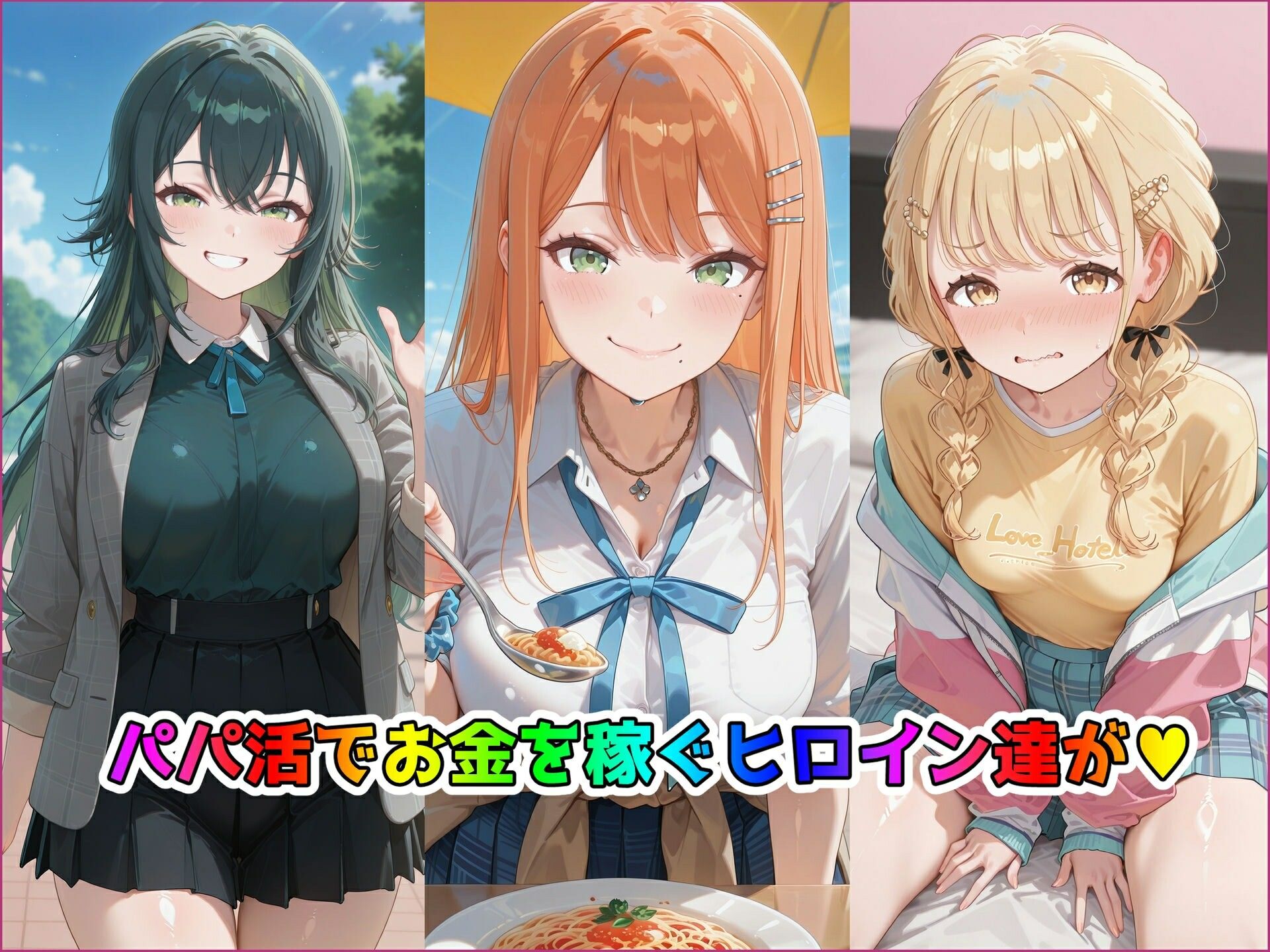 パパ活ヒロインと膣内射精えっちする話  学園ア〇ドルマスターの3人編  月村〇毬＆紫雲〇夏＆藤田こ〇ね サンプル画像2