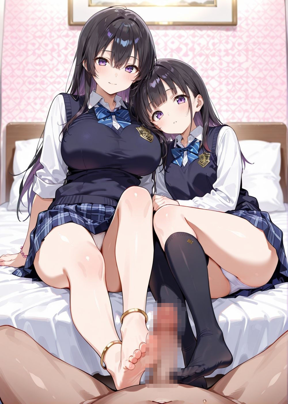 ピンクの甘い部屋で制服をはだけたJK姉妹がおじさんに犯●れ開発調教…大量白濁が乳房を伝い落ちる恍惚の表情 サンプル画像2