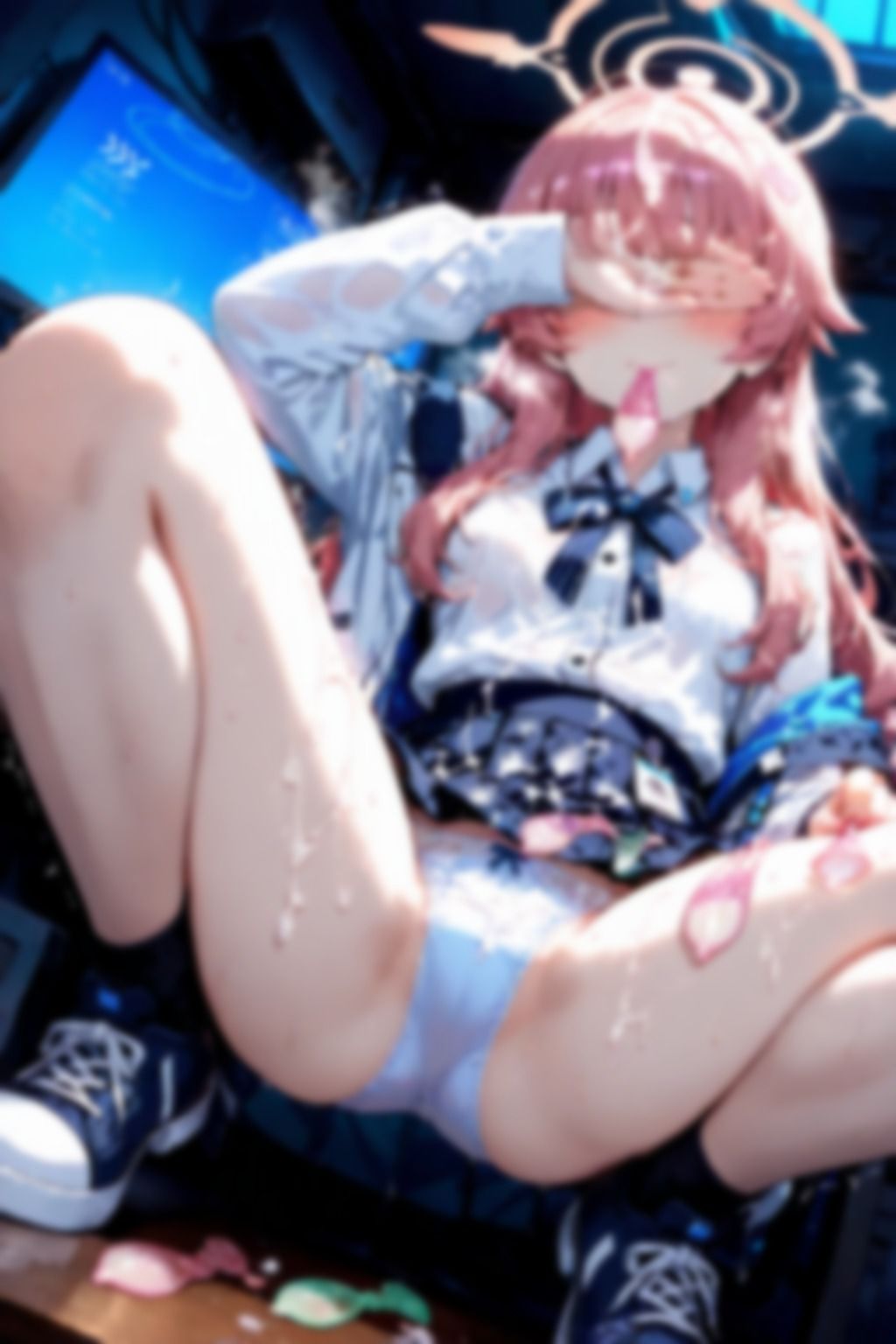 ブルアカ風のキャラがセルフ目隠しエロ蹲踞で着衣ぶっかけ使用済みゴムまみれで記念撮影 500枚 サンプル画像4