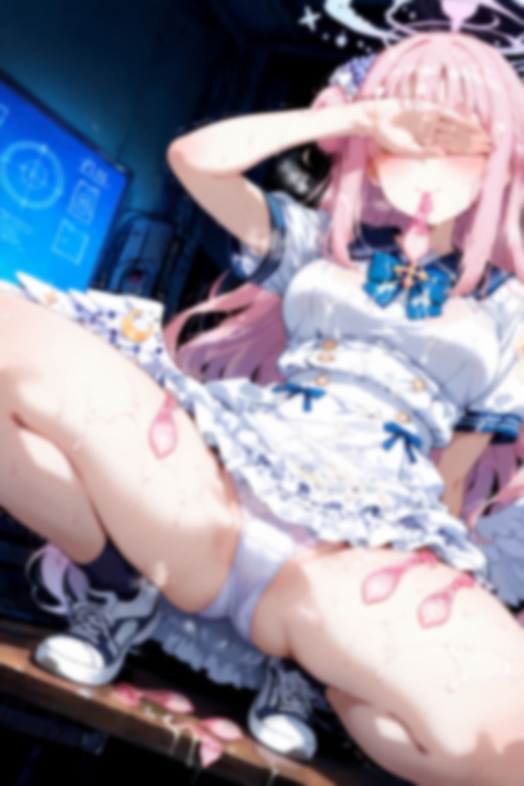 ブルアカ風のキャラがセルフ目隠しエロ蹲踞で着衣ぶっかけ使用済みゴムまみれで記念撮影 500枚 サンプル画像5