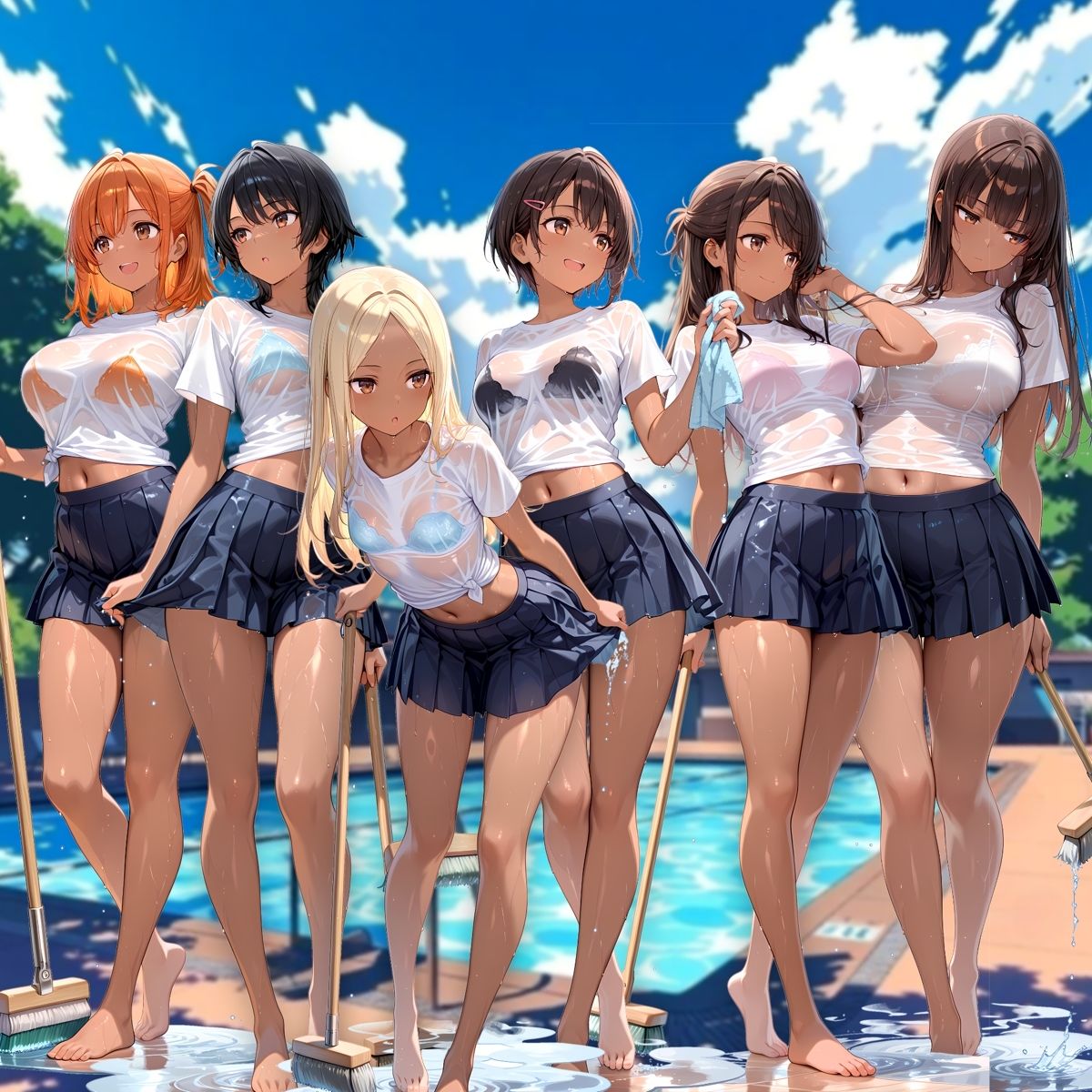 プール清掃する水泳部とハメまくる！ サンプル画像1