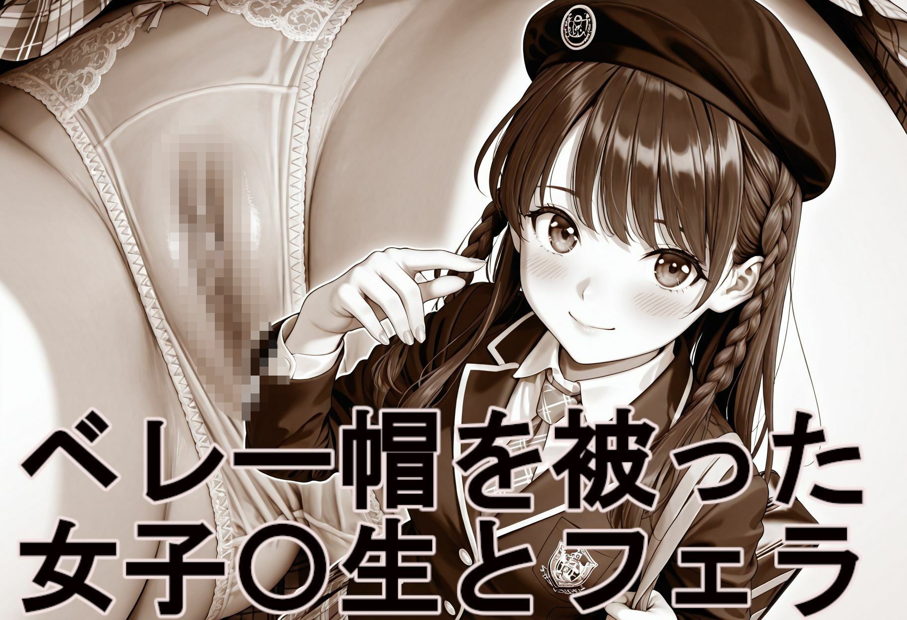 ベレー帽を被った女子〇生の縞パンとフェラ サンプル画像1