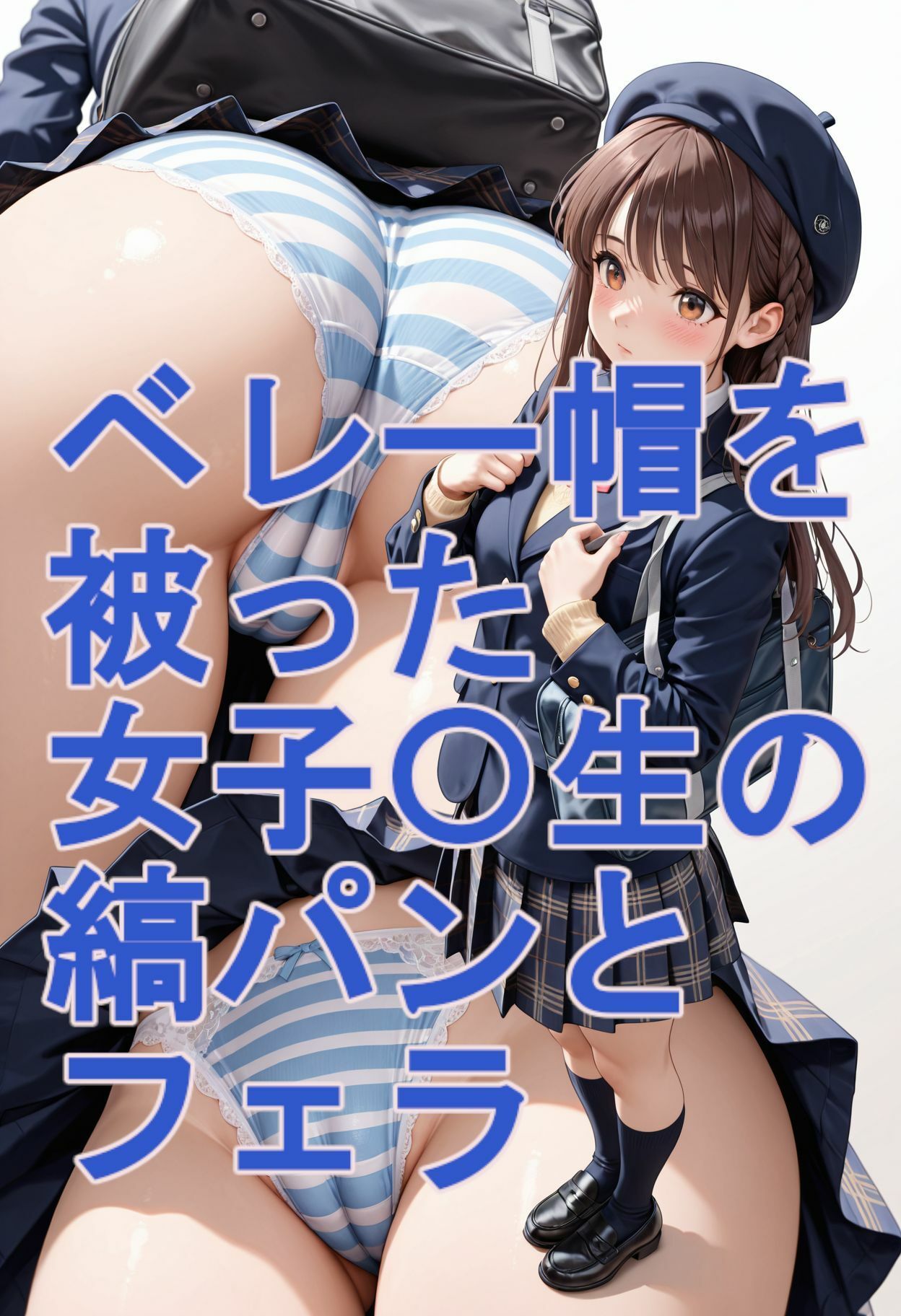 ベレー帽を被った女子〇生の縞パンとフェラ サンプル画像2