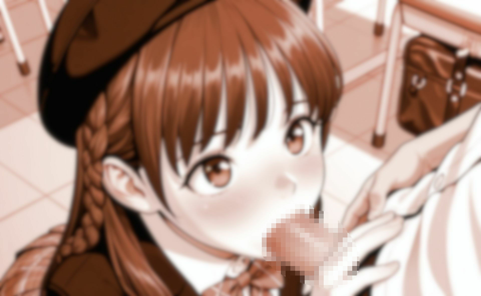 ベレー帽を被った女子〇生の縞パンとフェラ サンプル画像9