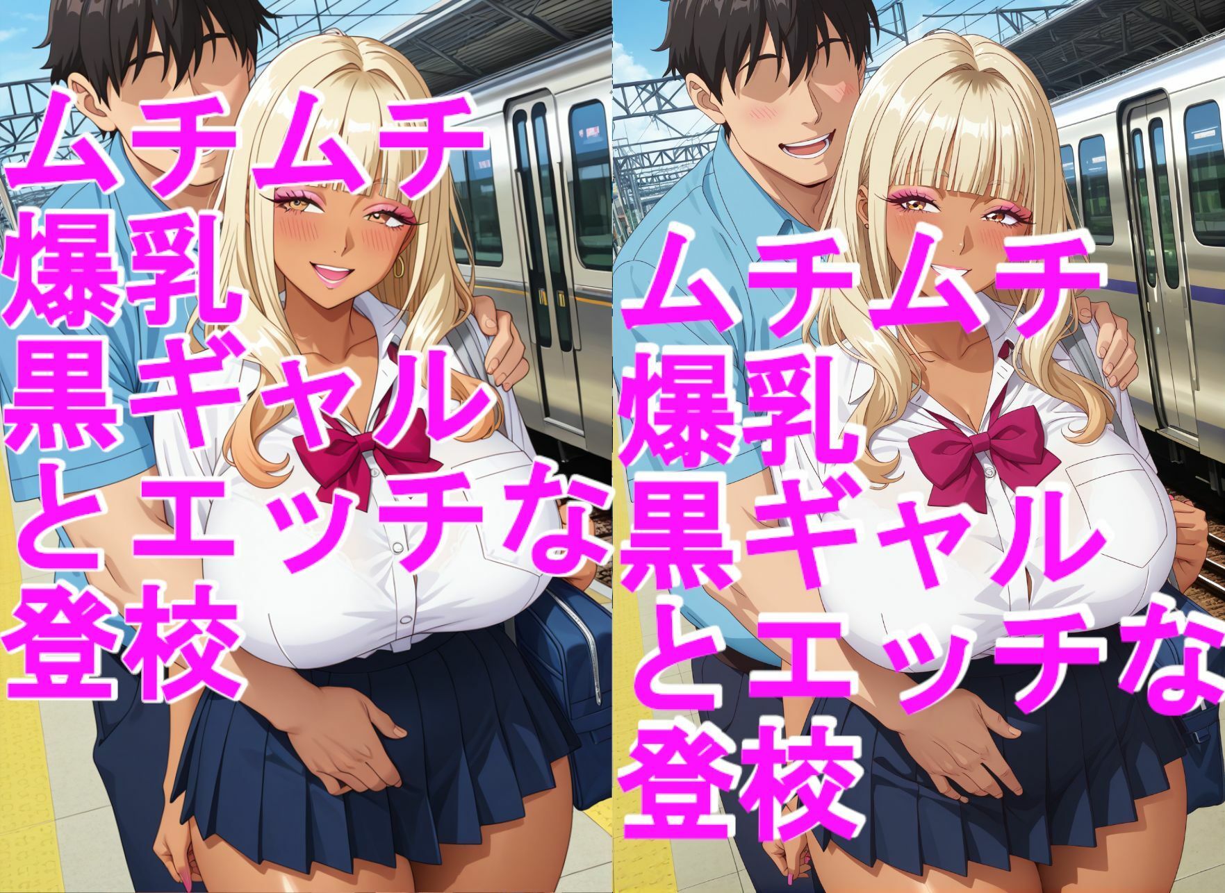ムチムチ爆乳、黒ギャルJKとイチャイチャエッチな登校＋2部付きパンツ、パンチラ サンプル画像2