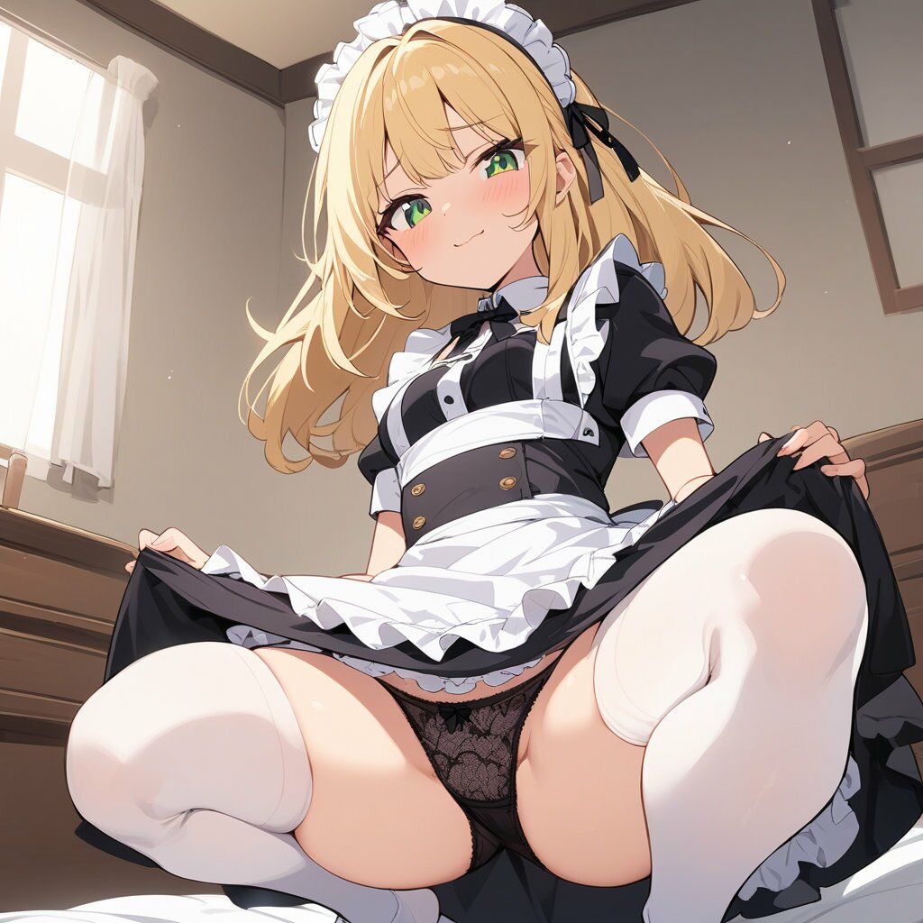 メイド服でしゃがみ＆またがりでパンチラ サンプル画像4