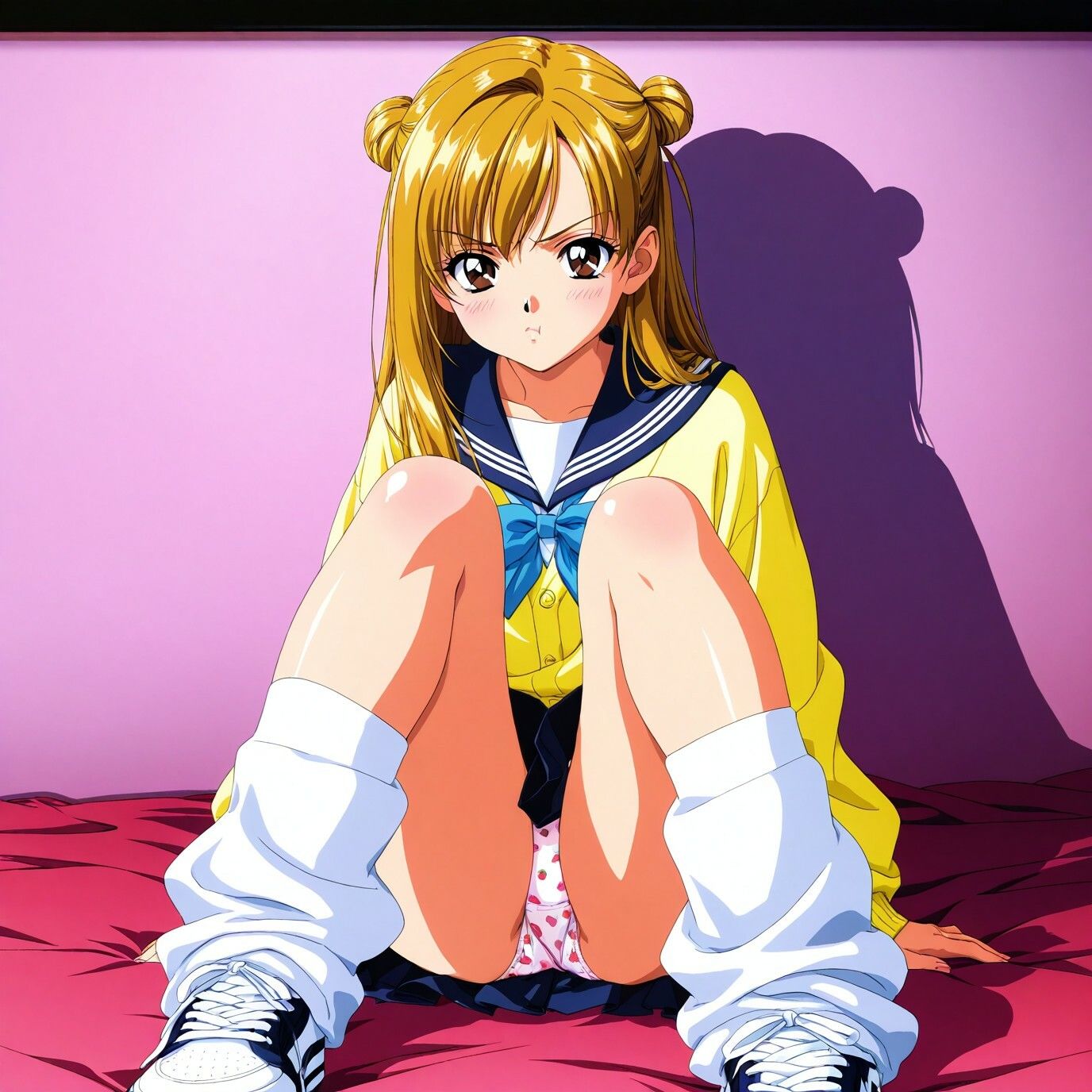 ルーズソックスJKのM字パンチラ  レトロアニメ風Ver サンプル画像2