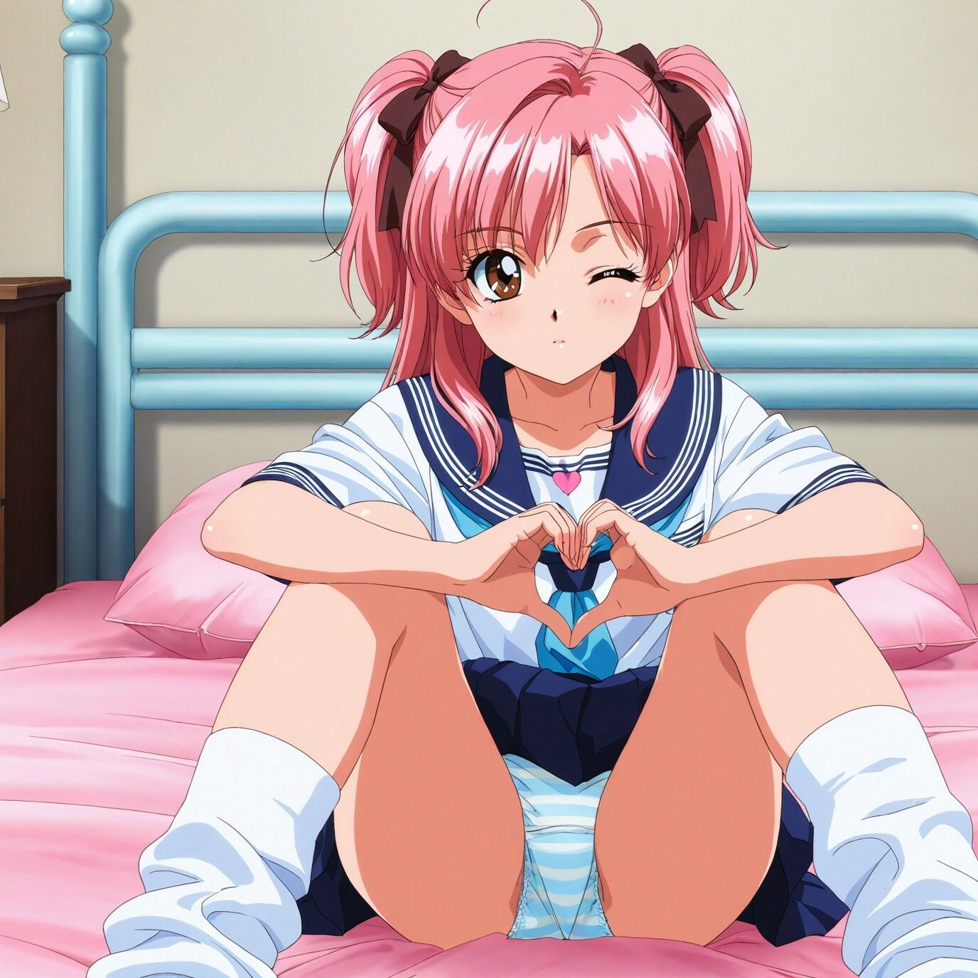 ルーズソックスJKのM字パンチラ  レトロアニメ風Ver サンプル画像9