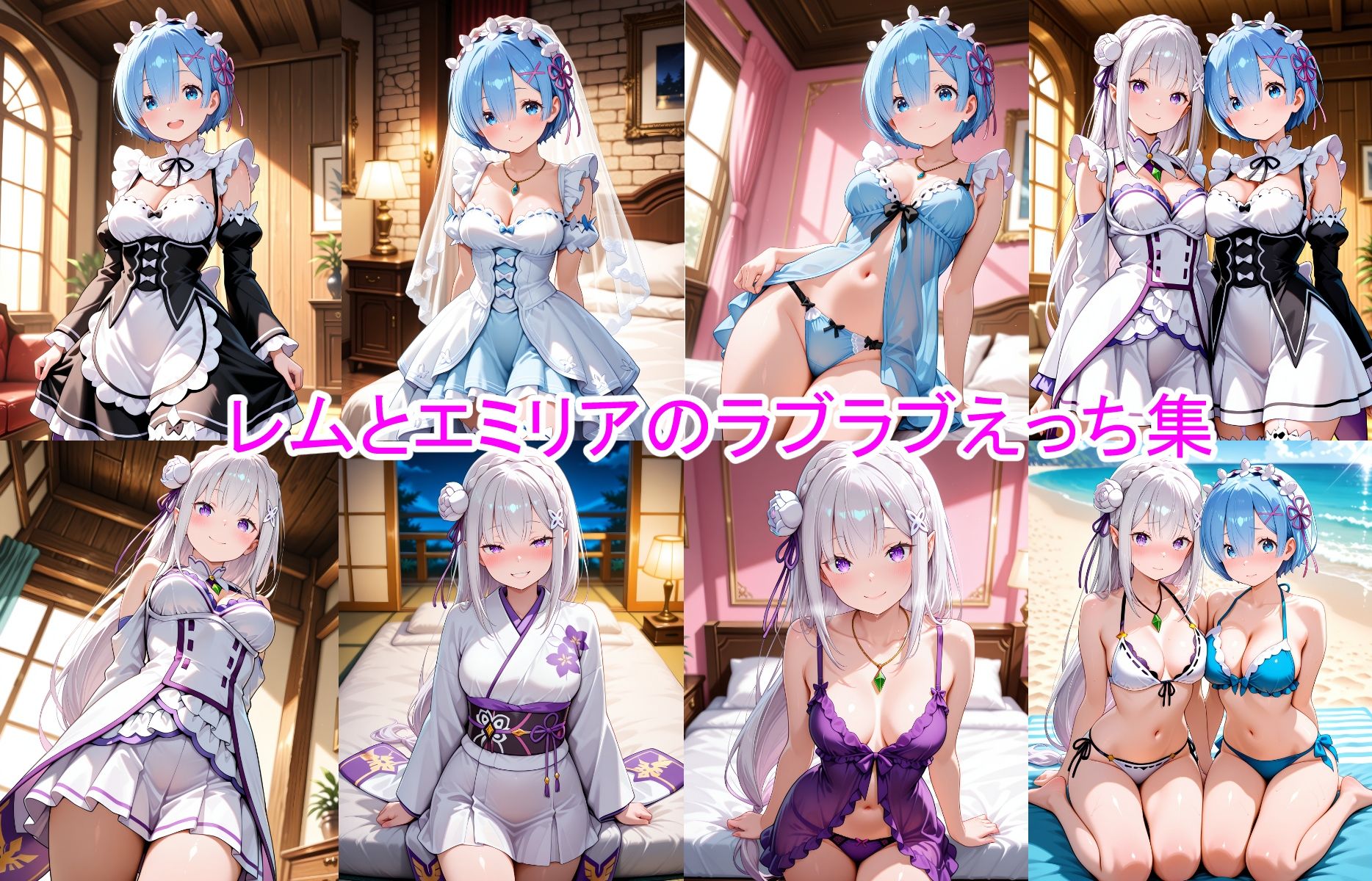 レム＆エミリアと脱衣ゲーム！ CG ＋ ショートアニメ サンプル画像1