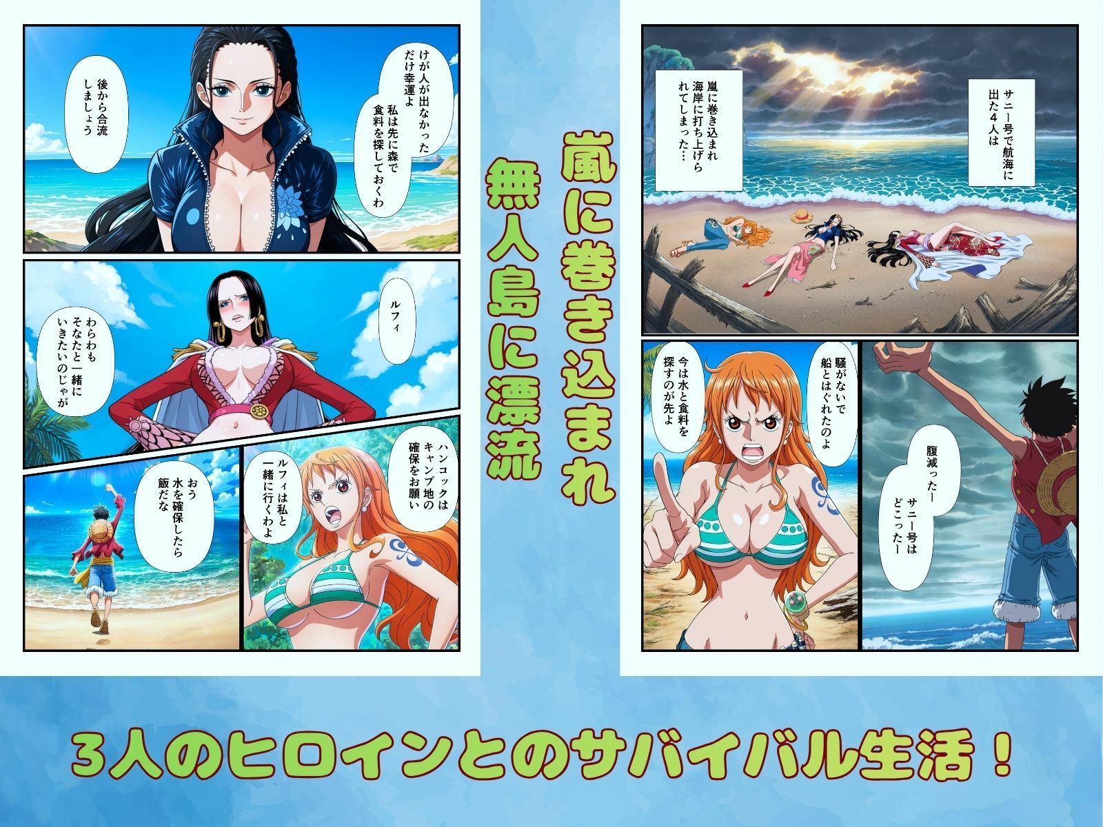 ワ◯ピースヒロインと無人島漂流でハーレムセックス サンプル画像2