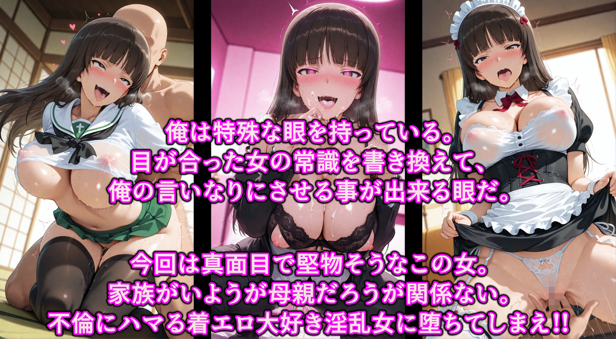 不倫に狂う巨乳ママ！これぞ淫乱西住流！！堅物家元を洗脳魔眼で発情快楽調教！！家族はポイしてコスプレご奉仕エッチ サンプル画像1