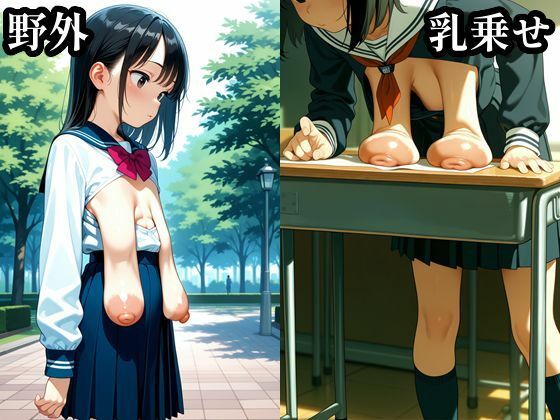 乳だけ出してるCG集  細長垂れ乳学生の日常編 サンプル画像1