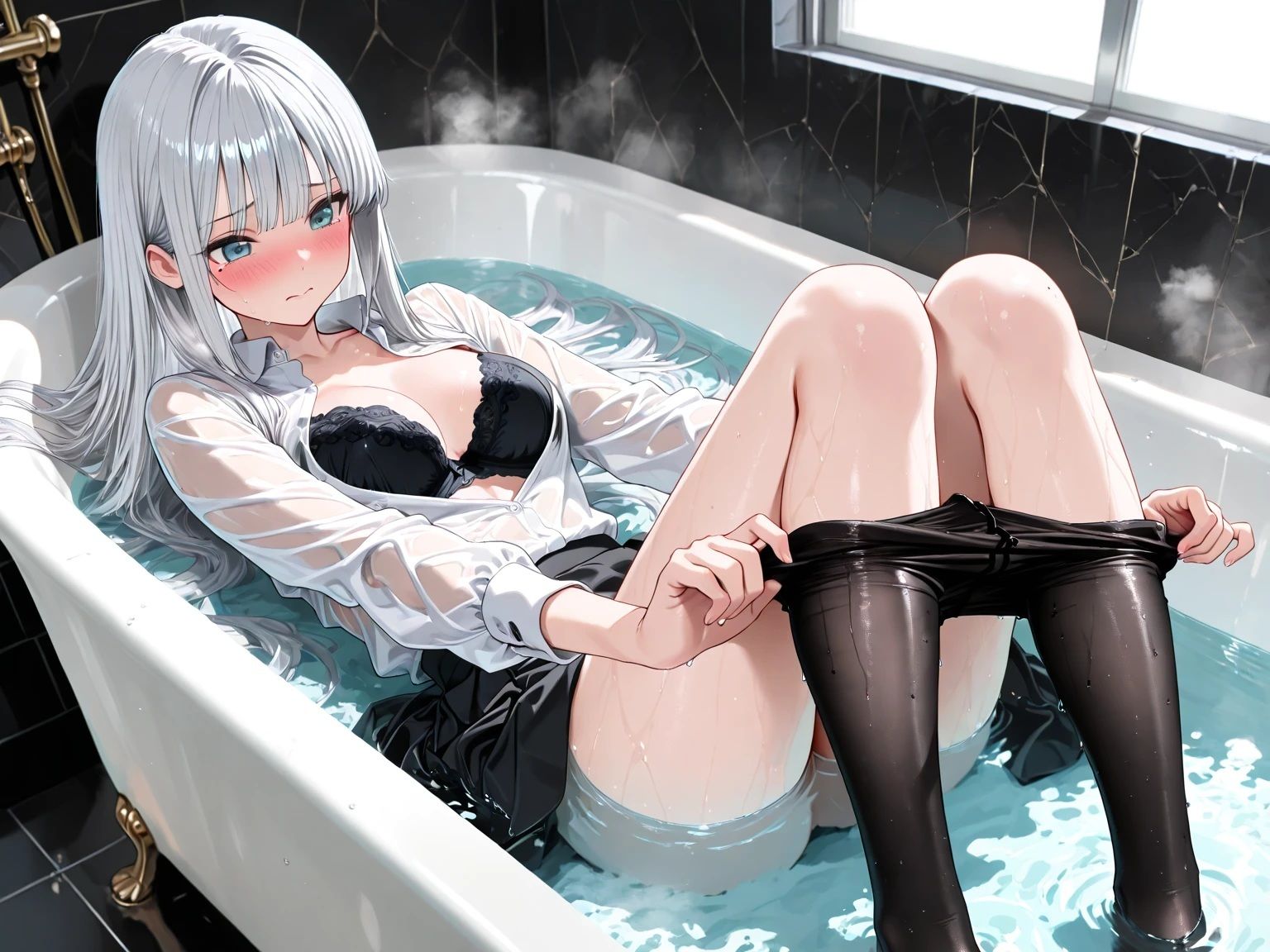 仕事帰りの着衣入浴 – 濡れ透けバスタイム – サンプル画像4