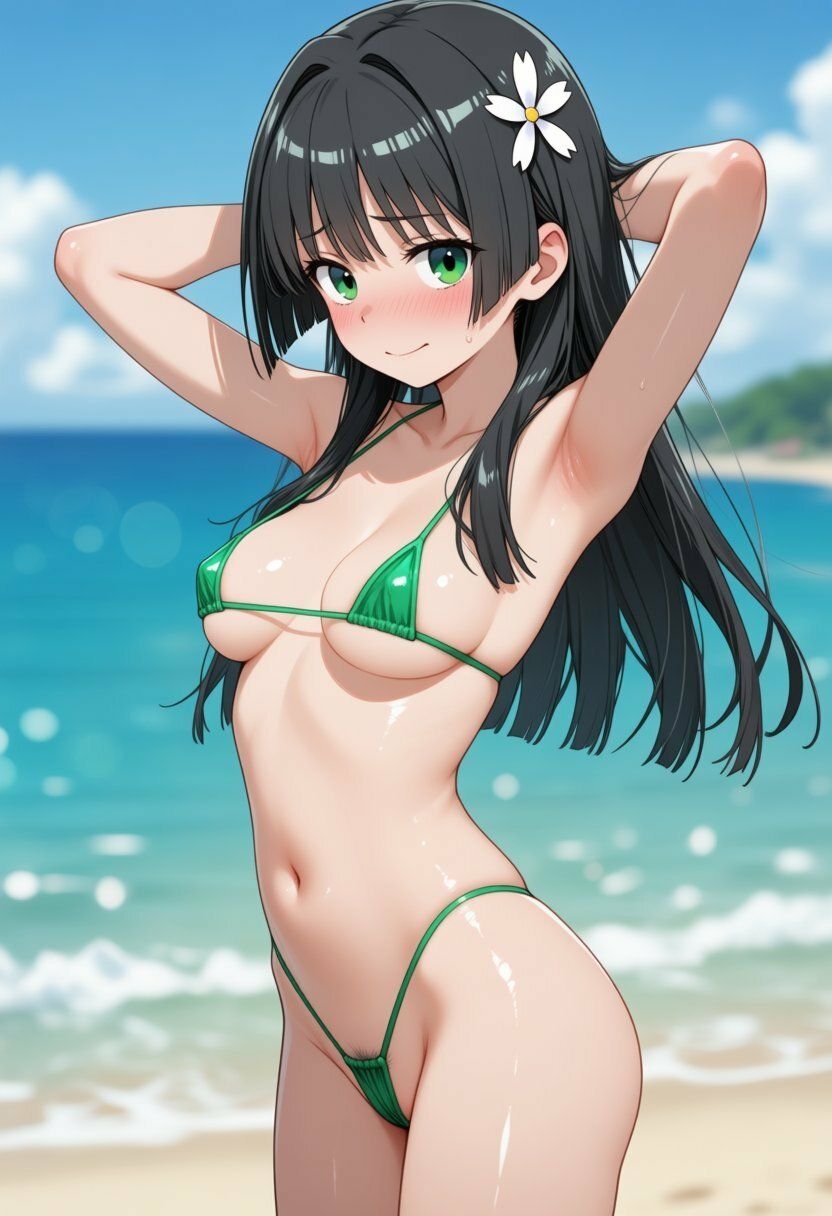 佐◯涙子、食◯操祈が際どい水着でビーチでセックスする【CG206枚】 サンプル画像1