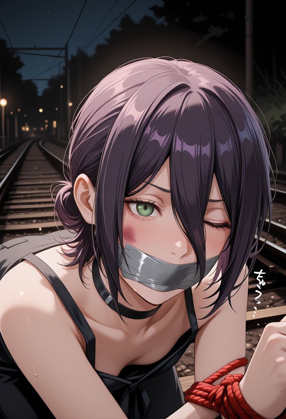 催●レ◯電車凌●パロディ〜チェン◯ーマン風美女が線路拘束アヘ顔・妊娠NTRシチュ満載 サンプル画像7