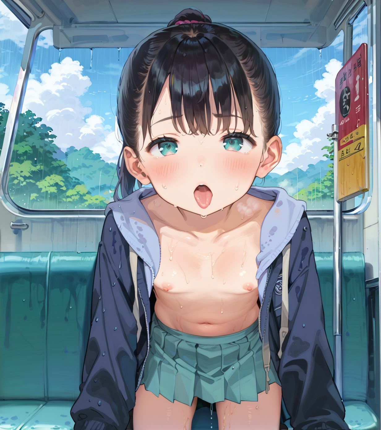 制服ちっぱい少女、バス停で雨宿り01 サンプル画像2
