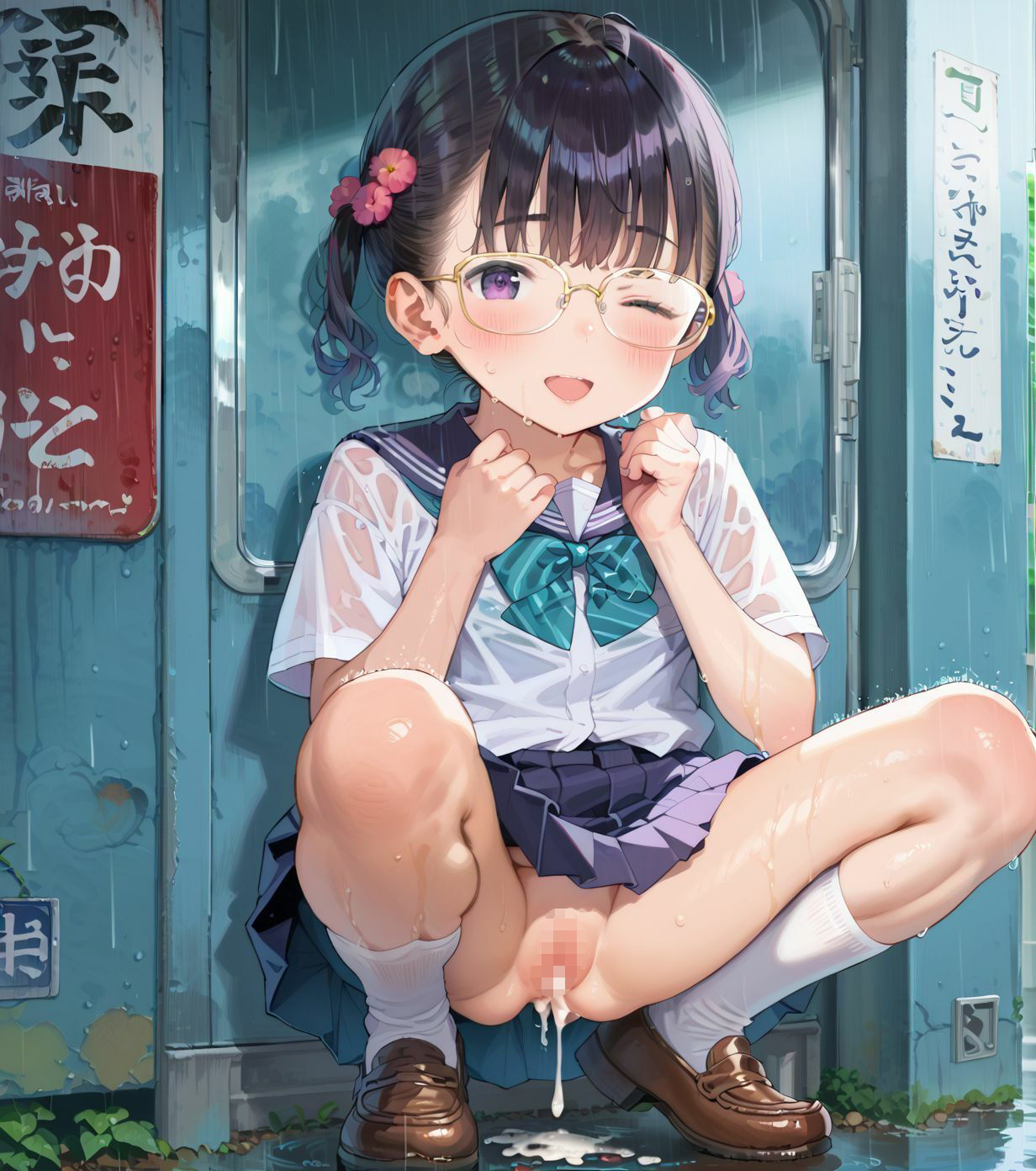 制服ちっぱい少女、バス停で雨宿り01 サンプル画像4