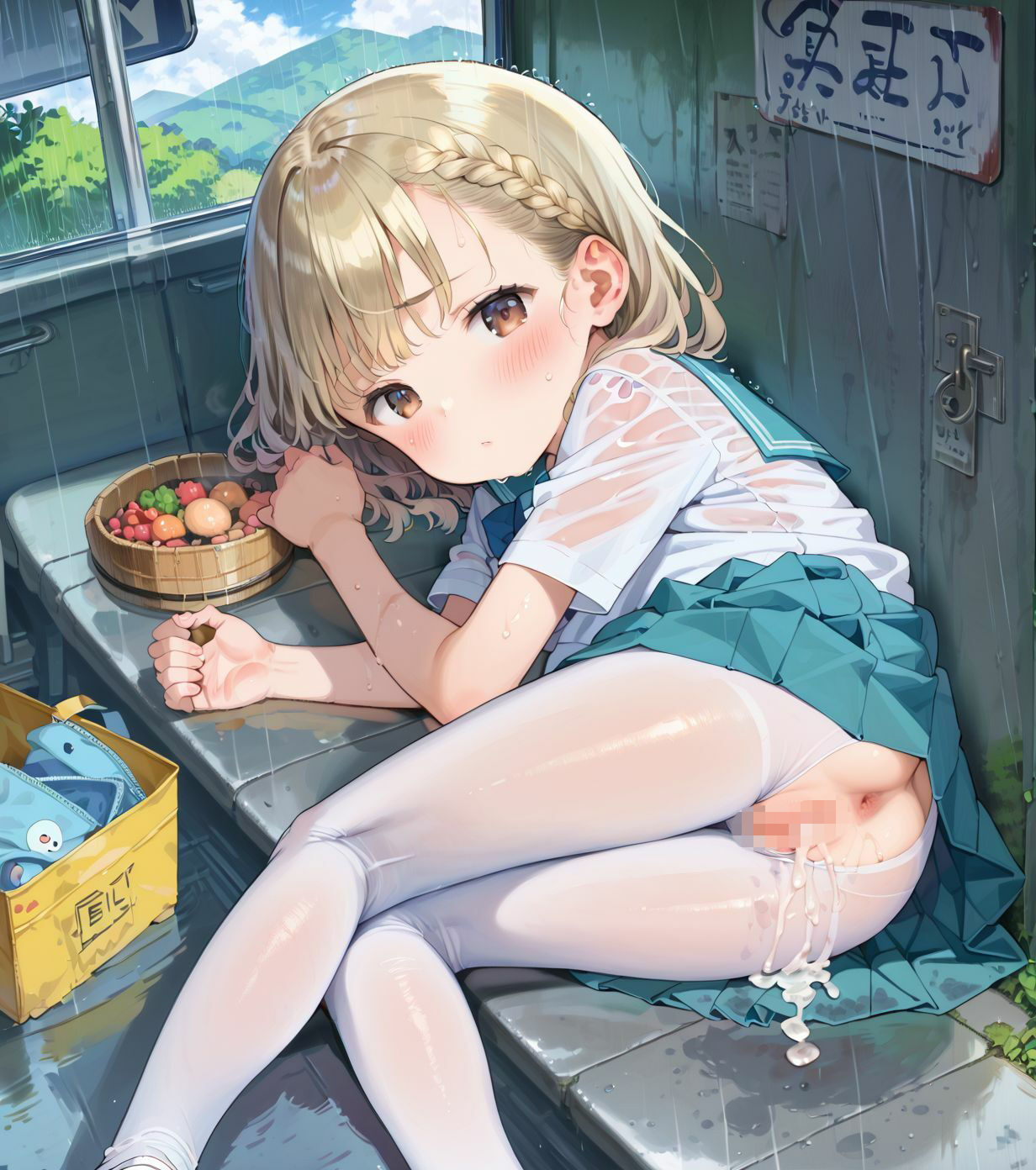 制服ちっぱい少女、バス停で雨宿り01 サンプル画像6
