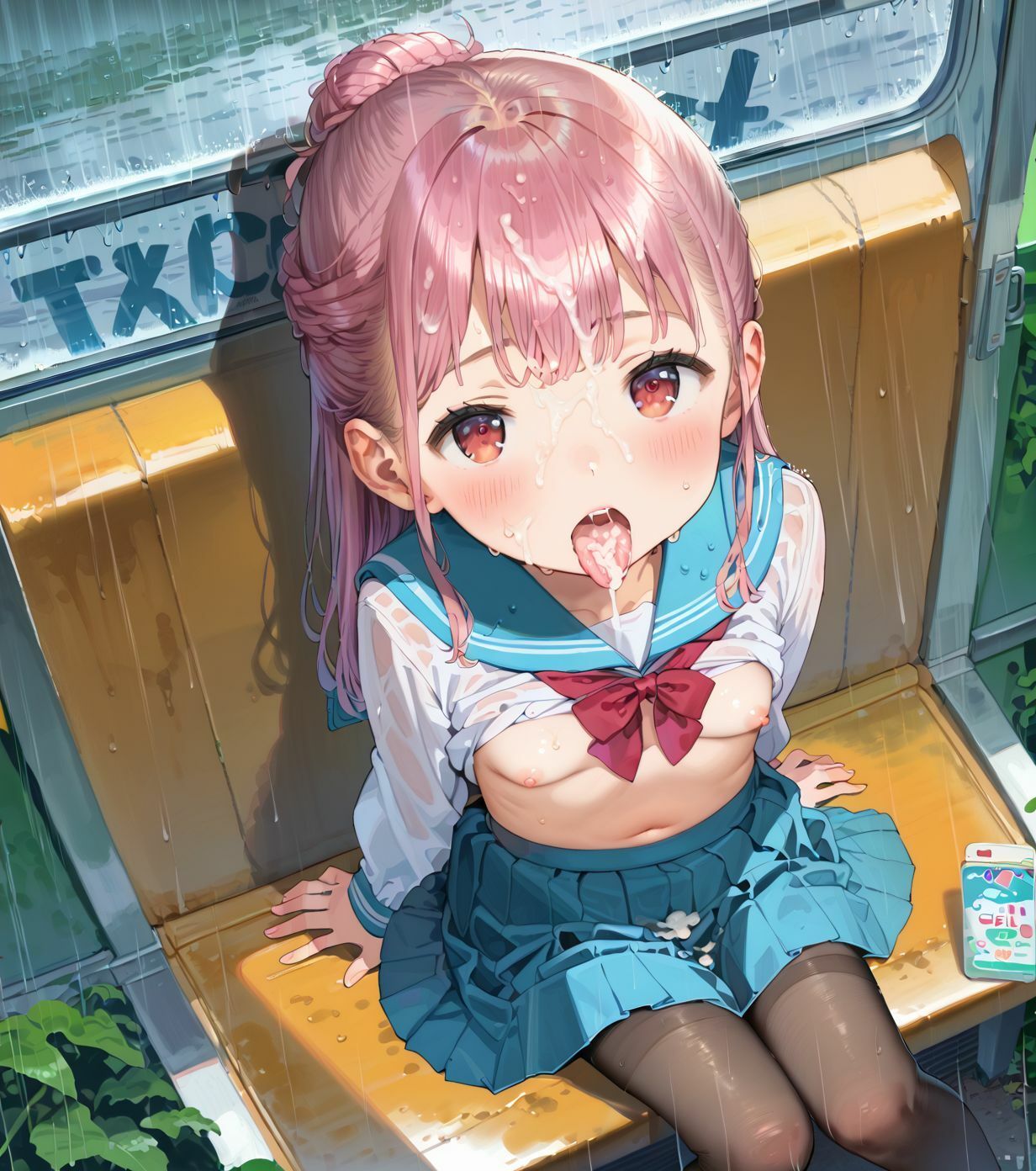 制服ちっぱい少女、バス停で雨宿り01 サンプル画像8
