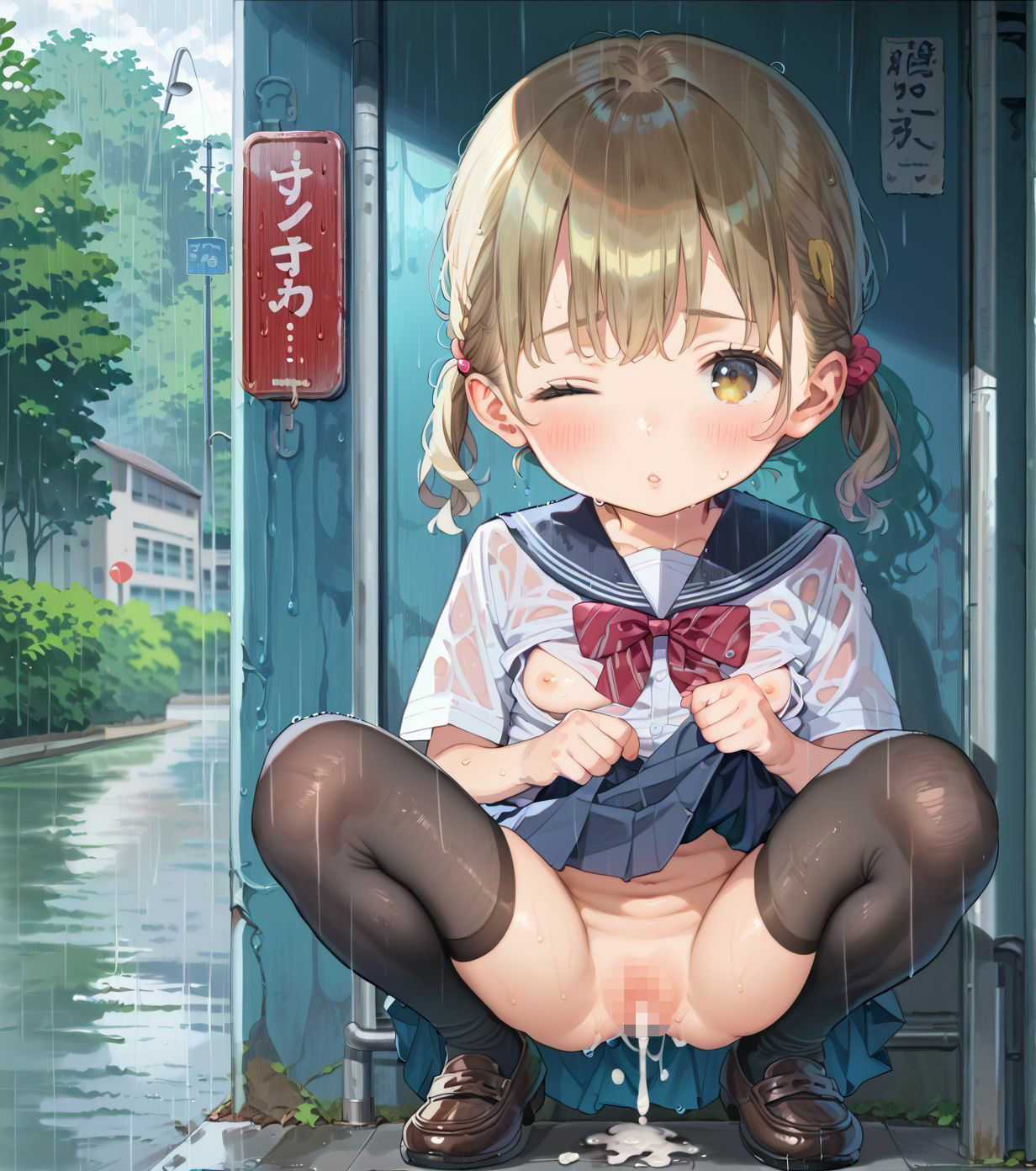 制服ちっぱい少女、バス停で雨宿り05 サンプル画像3