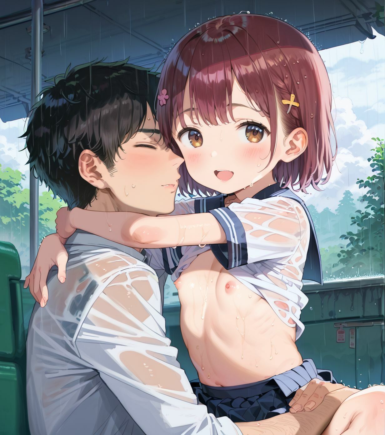 制服ちっぱい少女、バス停で雨宿り05 サンプル画像9