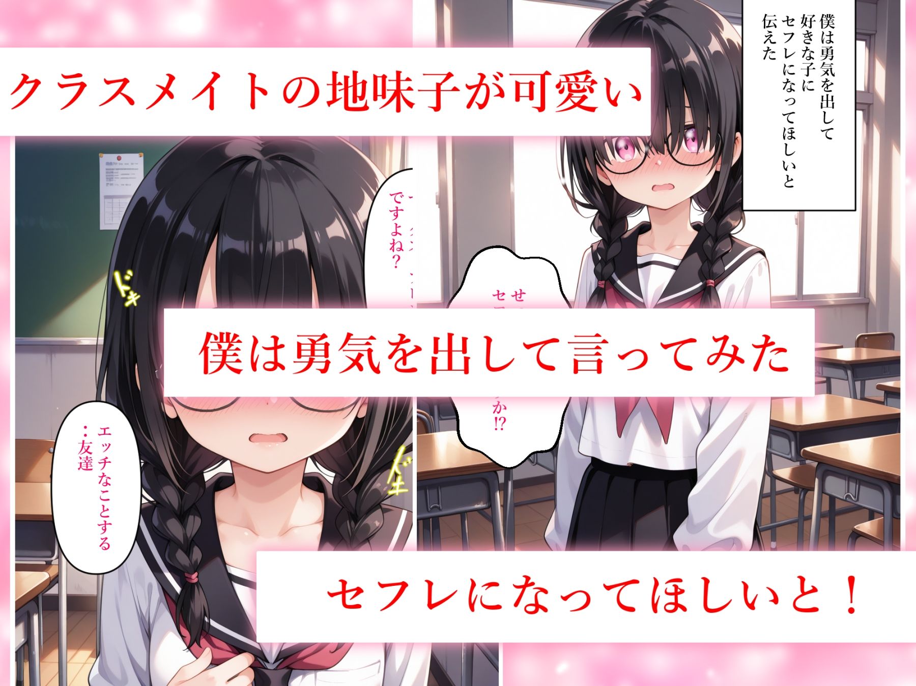 地味で目立たないクラスメイトの黒髪おさげの眼鏡っ子の事が大好きなのでセフレになってほしいと言ってみた サンプル画像1