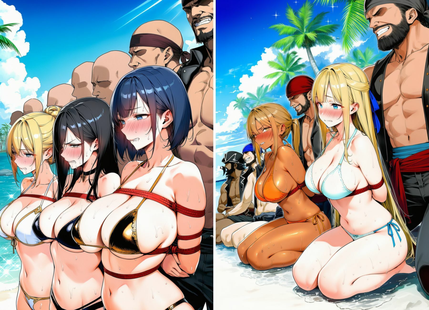 女戦士パーティー陥落記〜水着編 巨乳女戦士5人、南国の海賊島で堕とされる〜 サンプル画像3