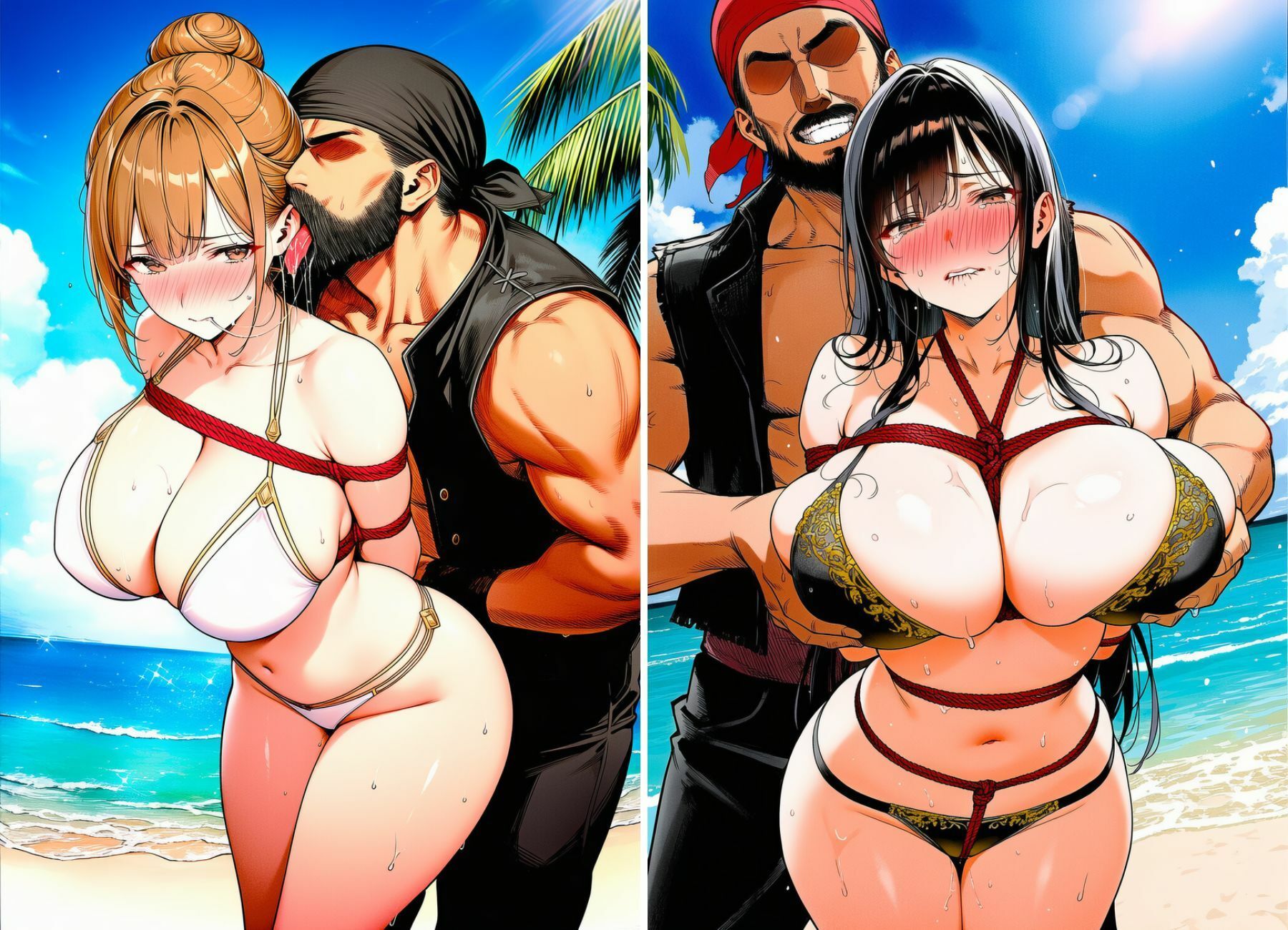 女戦士パーティー陥落記〜水着編 巨乳女戦士5人、南国の海賊島で堕とされる〜 サンプル画像4