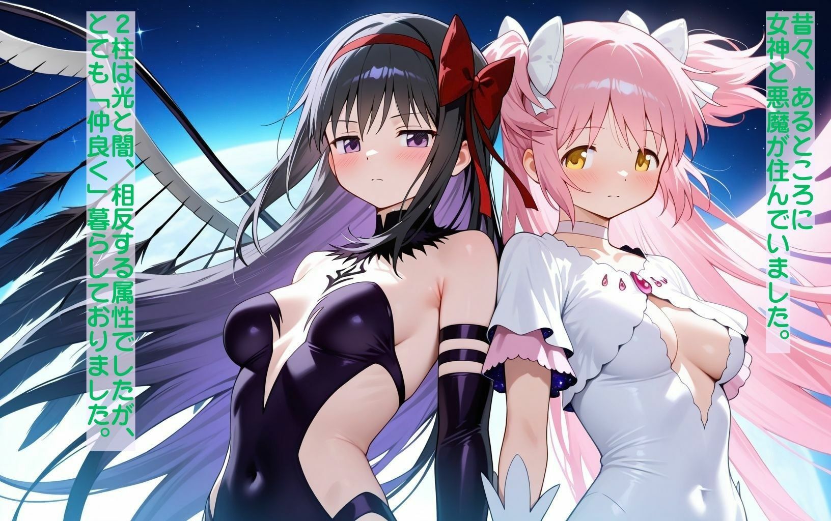 女神と悪魔の百合カップル、仲良くおちんちんに堕つ サンプル画像1