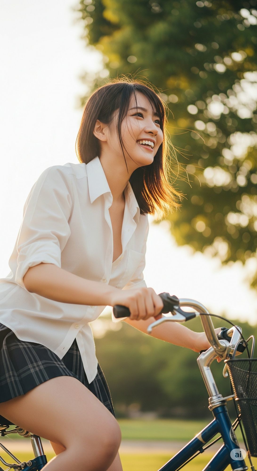 学校帰りのミニスカ自転車JK（パンチラあり） サンプル画像1