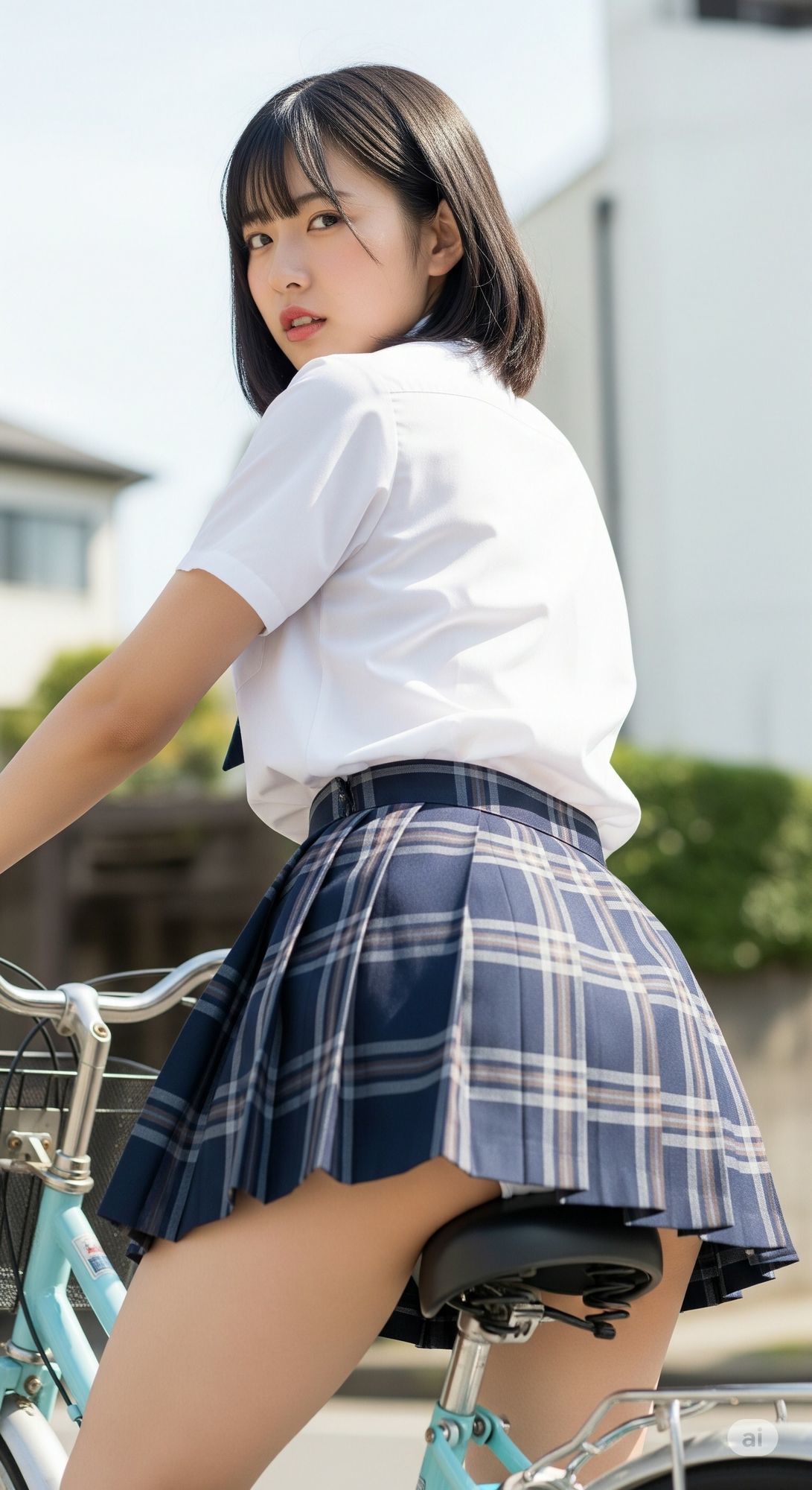 学校帰りのミニスカ自転車JK（パンチラあり） サンプル画像2