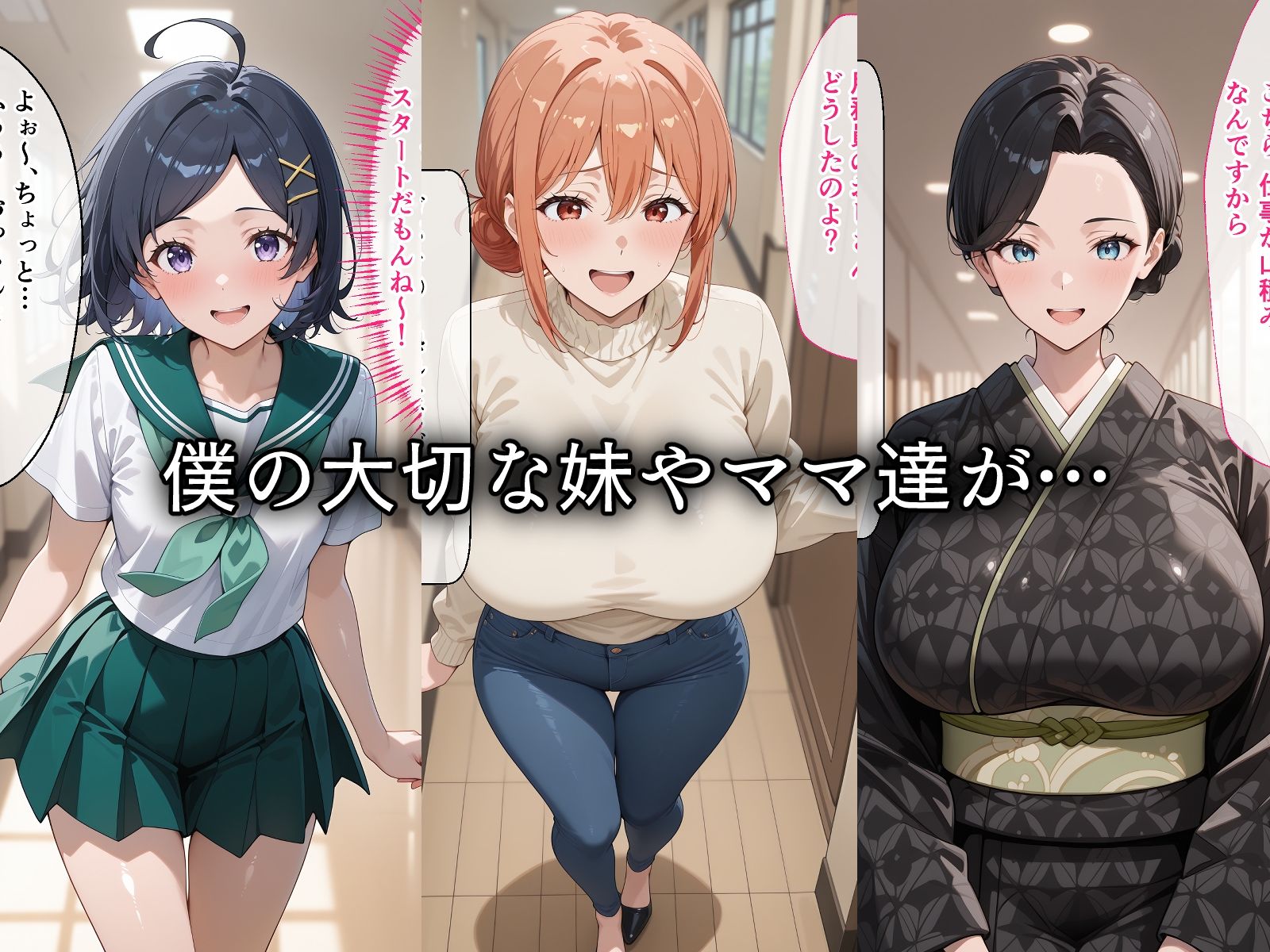 寝取られた巨乳ママと妹たち〜催〇アプリで種付け完了 サンプル画像1