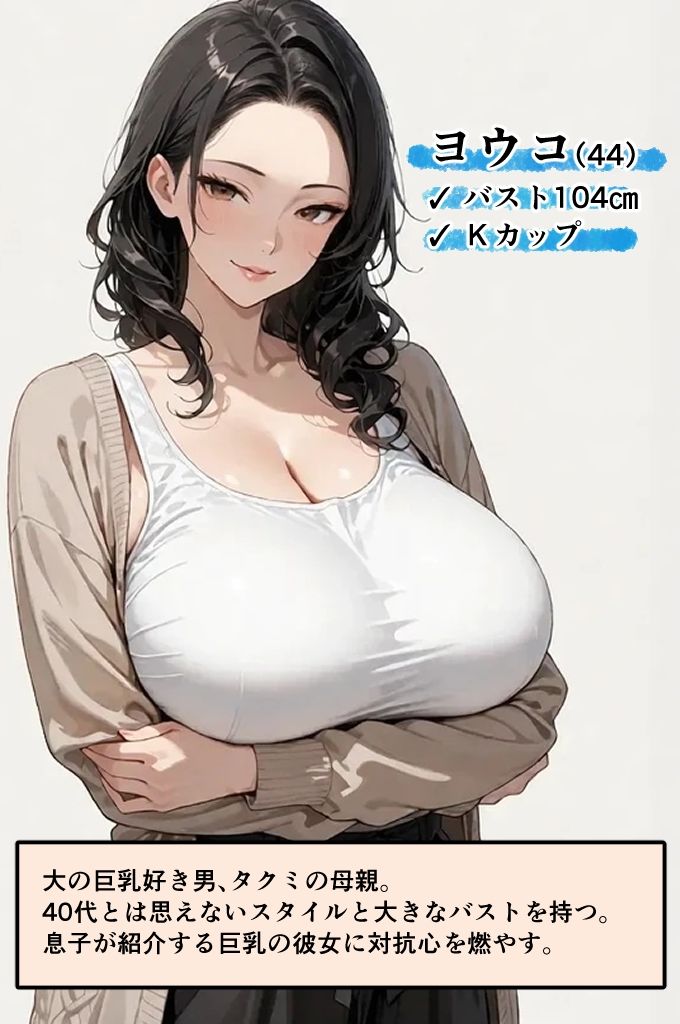 巨乳彼女を家に連れてきたら巨乳母と乳合わせ勝負になった話 サンプル画像1