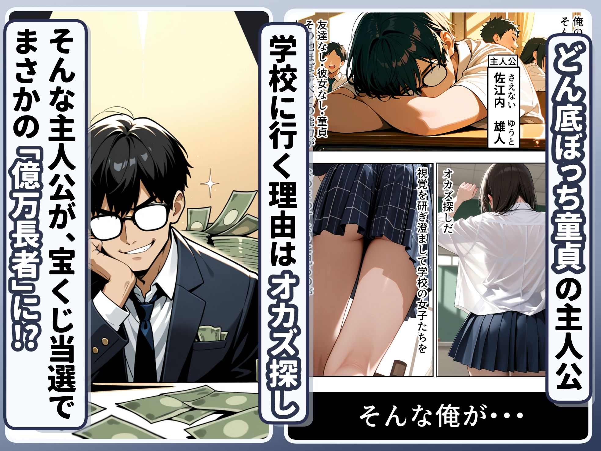 底辺逆転-どん底ぼっち童貞の俺が億万長者に！？同級生の美女を「冴えない男の救済企画」と称した高額バイトで釣ってみた結果・・・ サンプル画像1
