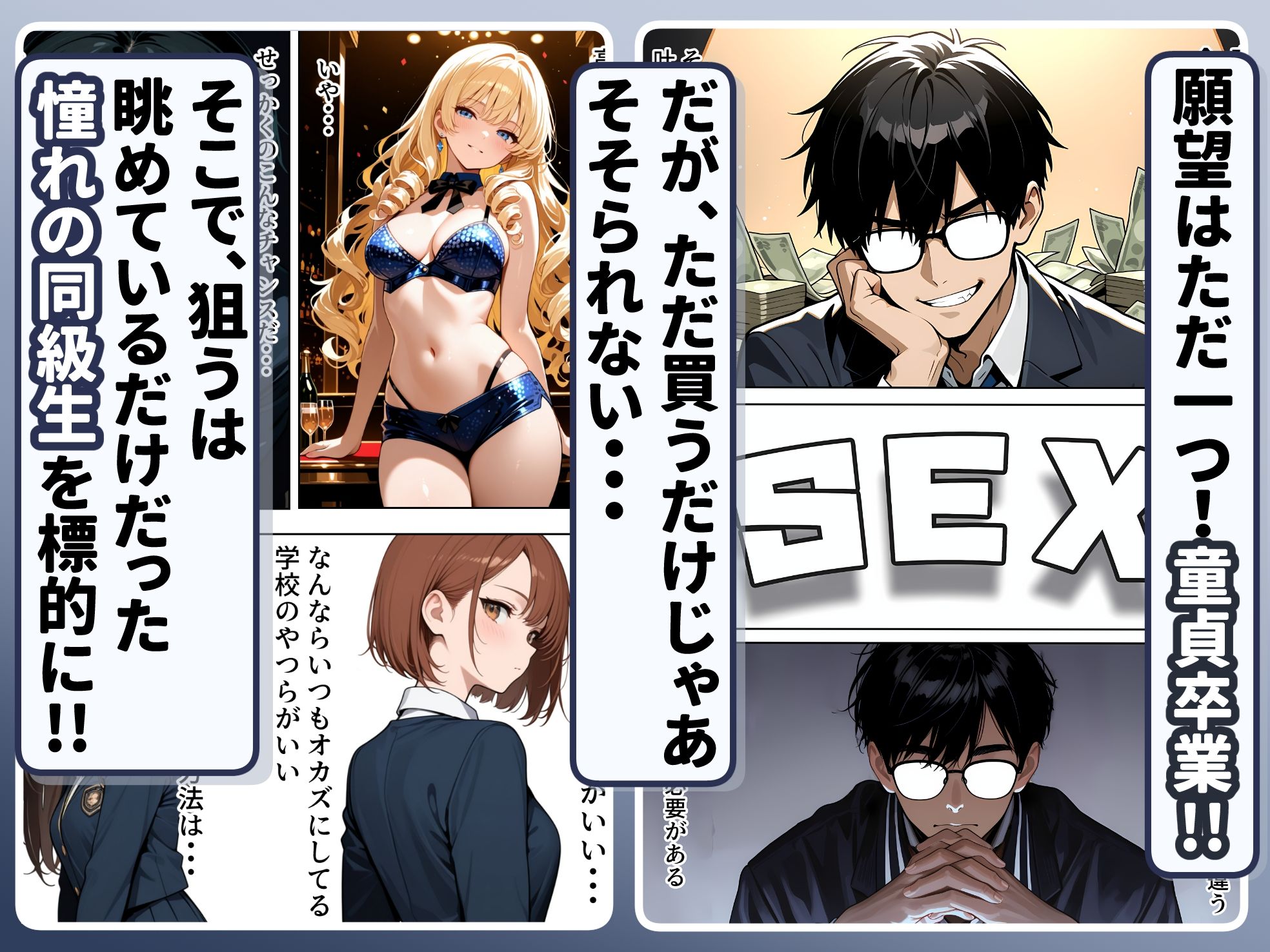 底辺逆転-どん底ぼっち童貞の俺が億万長者に！？同級生の美女を「冴えない男の救済企画」と称した高額バイトで釣ってみた結果・・・ サンプル画像2