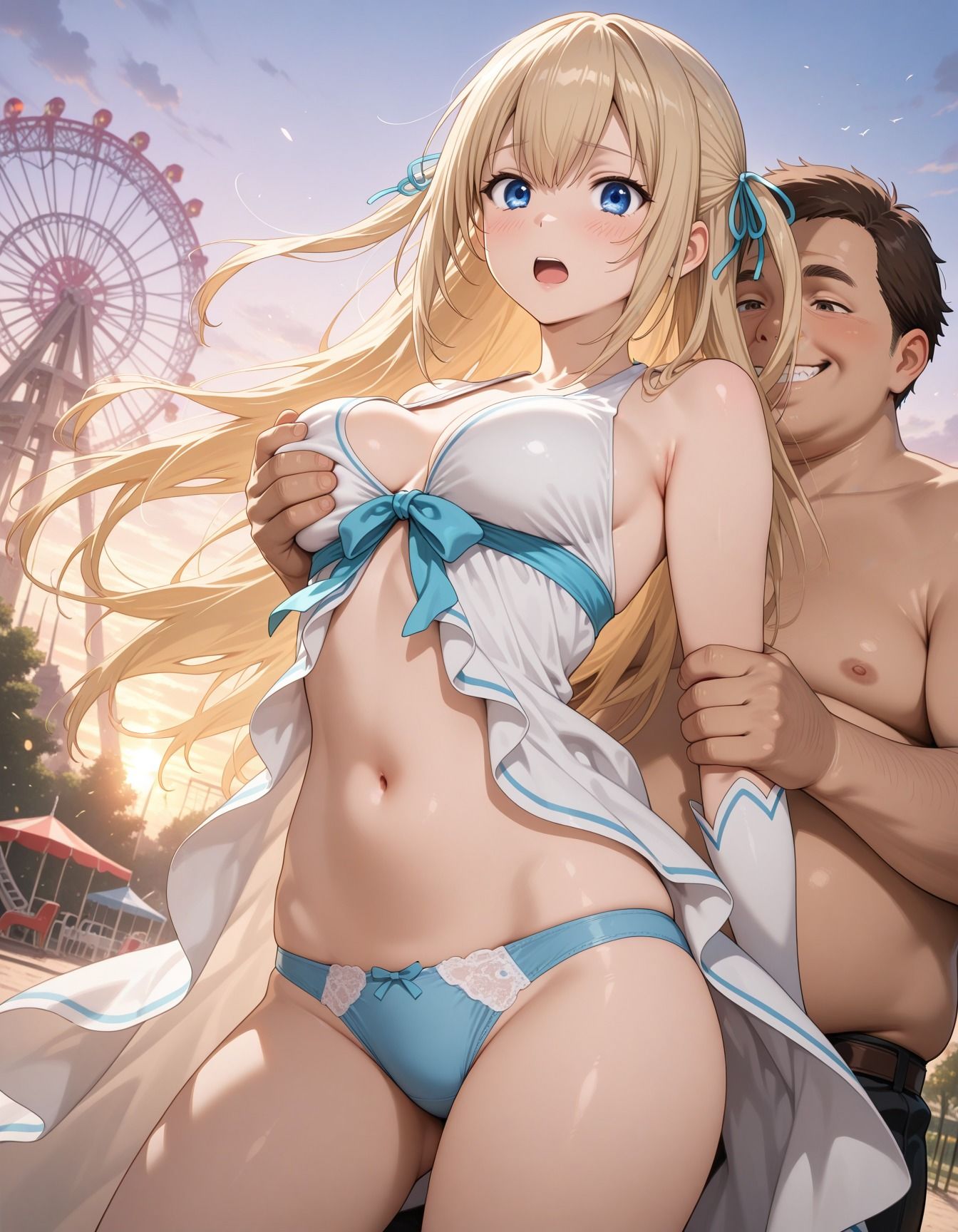 廃れた遊園地でキモ男集団に輪●された少女 サンプル画像2