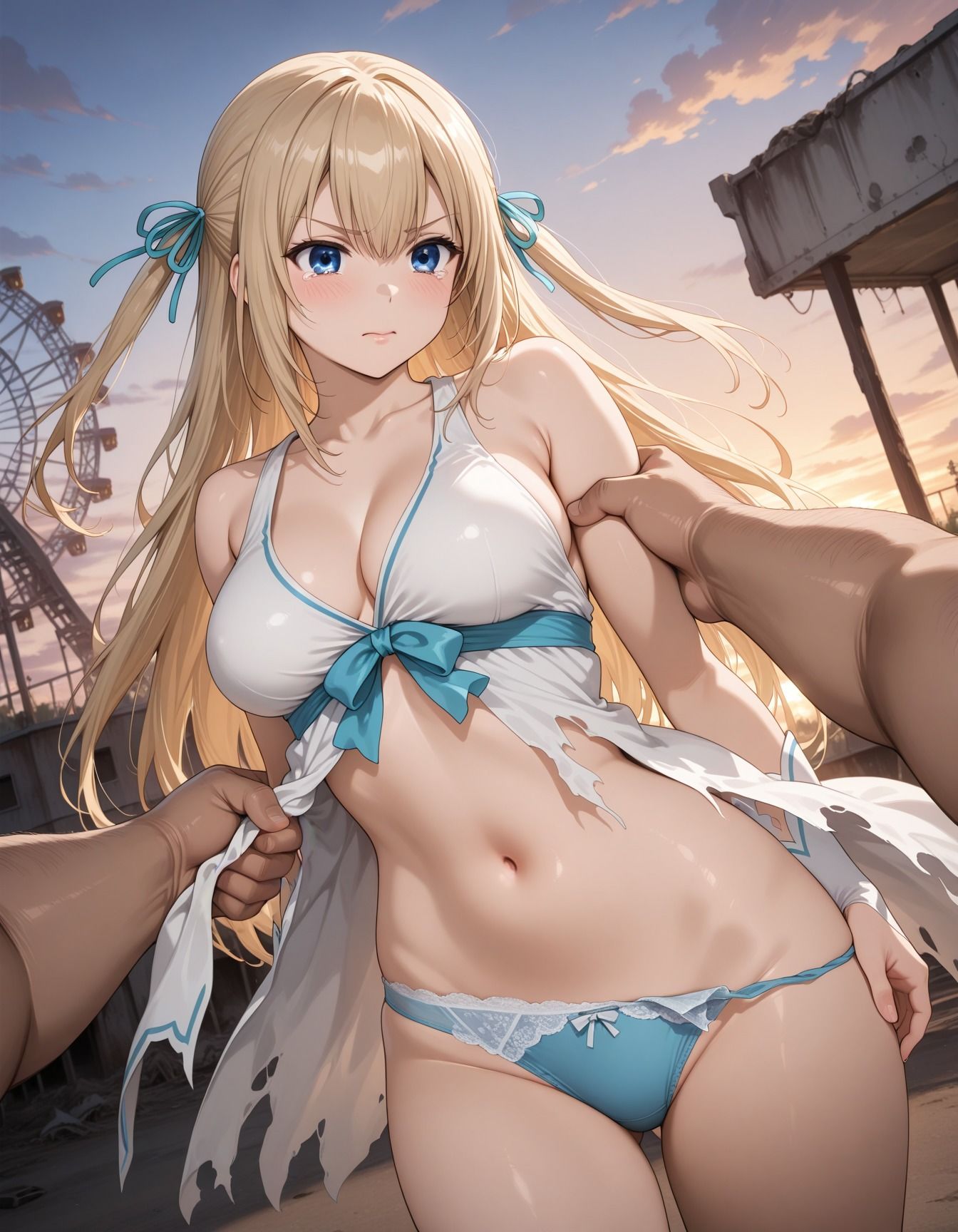 廃れた遊園地でキモ男集団に輪●された少女 サンプル画像3