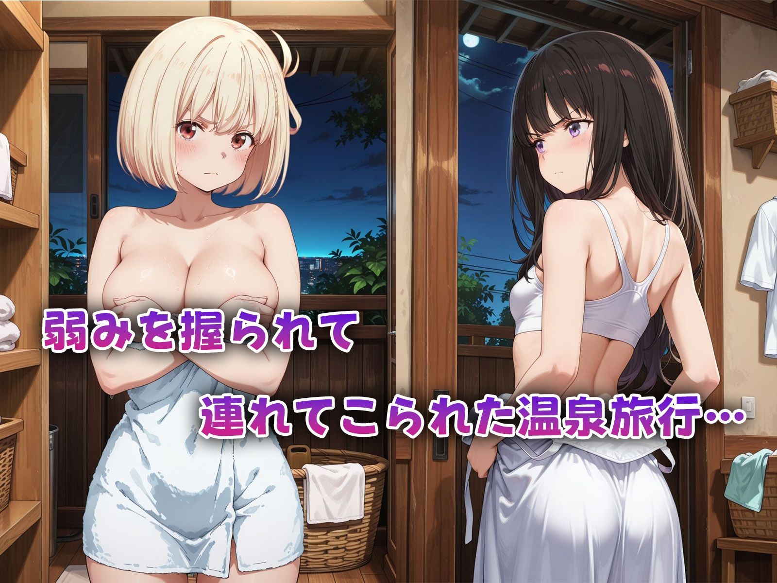 弱みを握られて温泉旅行に…快楽に溺れてしまい、ちんぽに依存しました【千束＆たきな編】 サンプル画像1