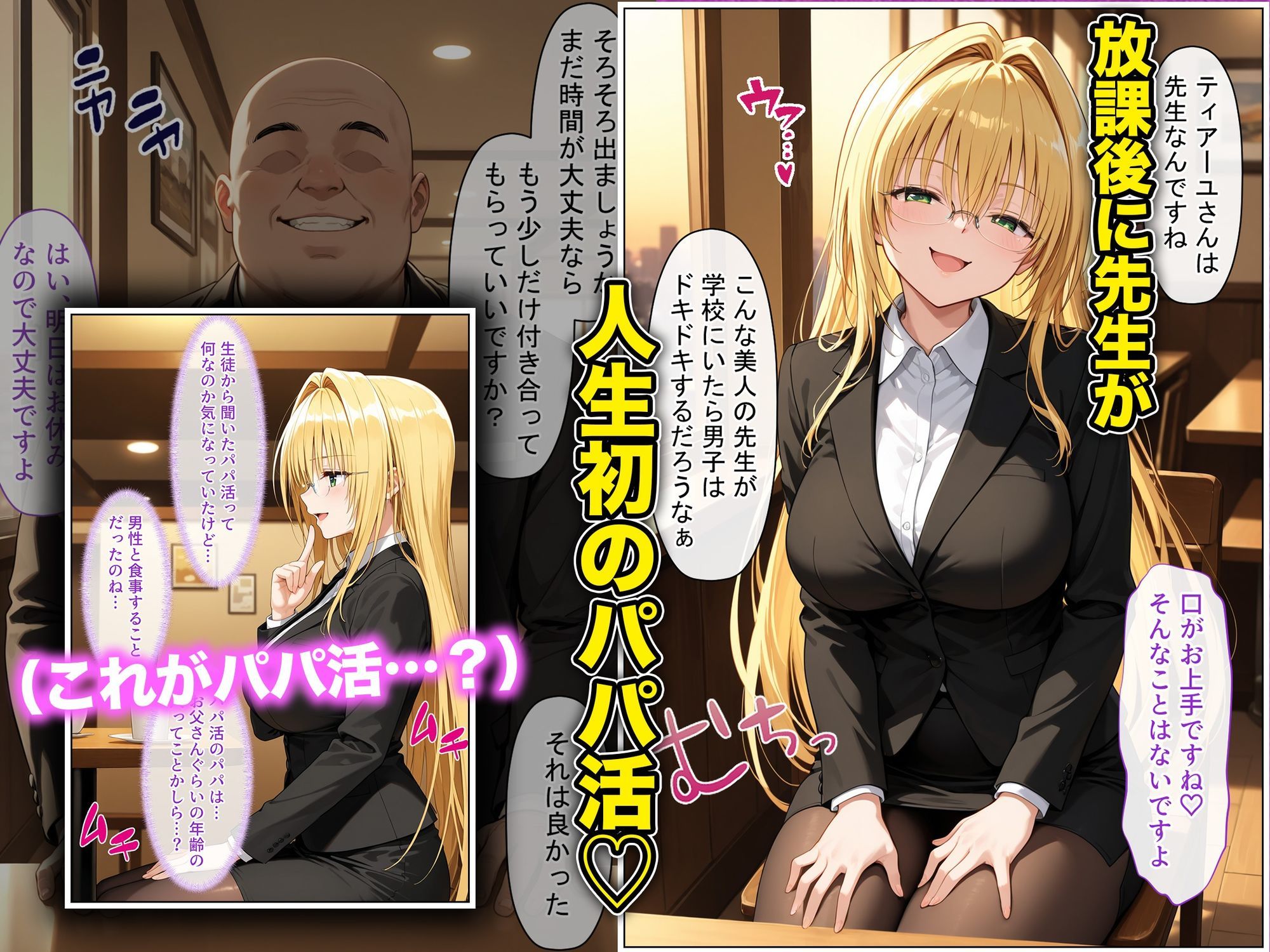 放課後、彼女たちはパパと会う〜チン媚び下品交尾〜欲しがり金髪巨乳ドジっ子教師、金と性欲に溺れる サンプル画像1