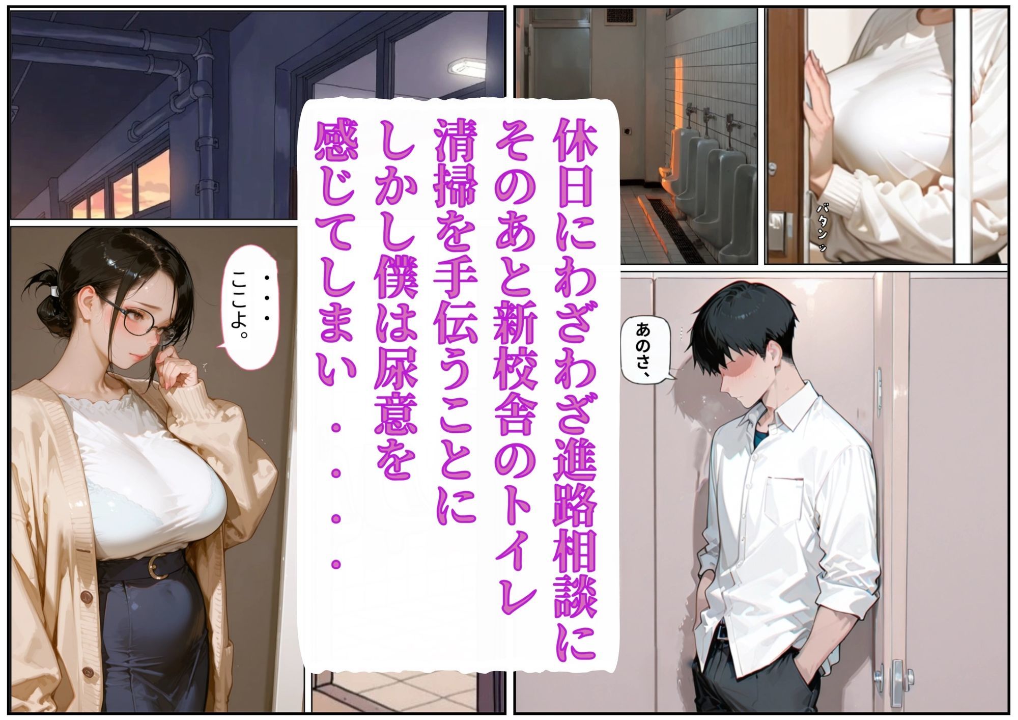 放課後の男子トイレで地味なくたびれたおばさん教師にチンチンを見られ握られ●すことになった話 サンプル画像1