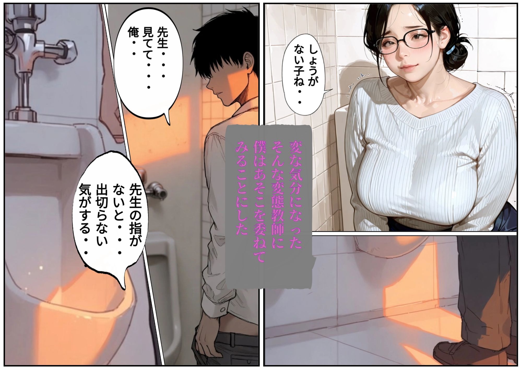 放課後の男子トイレで地味なくたびれたおばさん教師にチンチンを見られ握られ●すことになった話 サンプル画像4