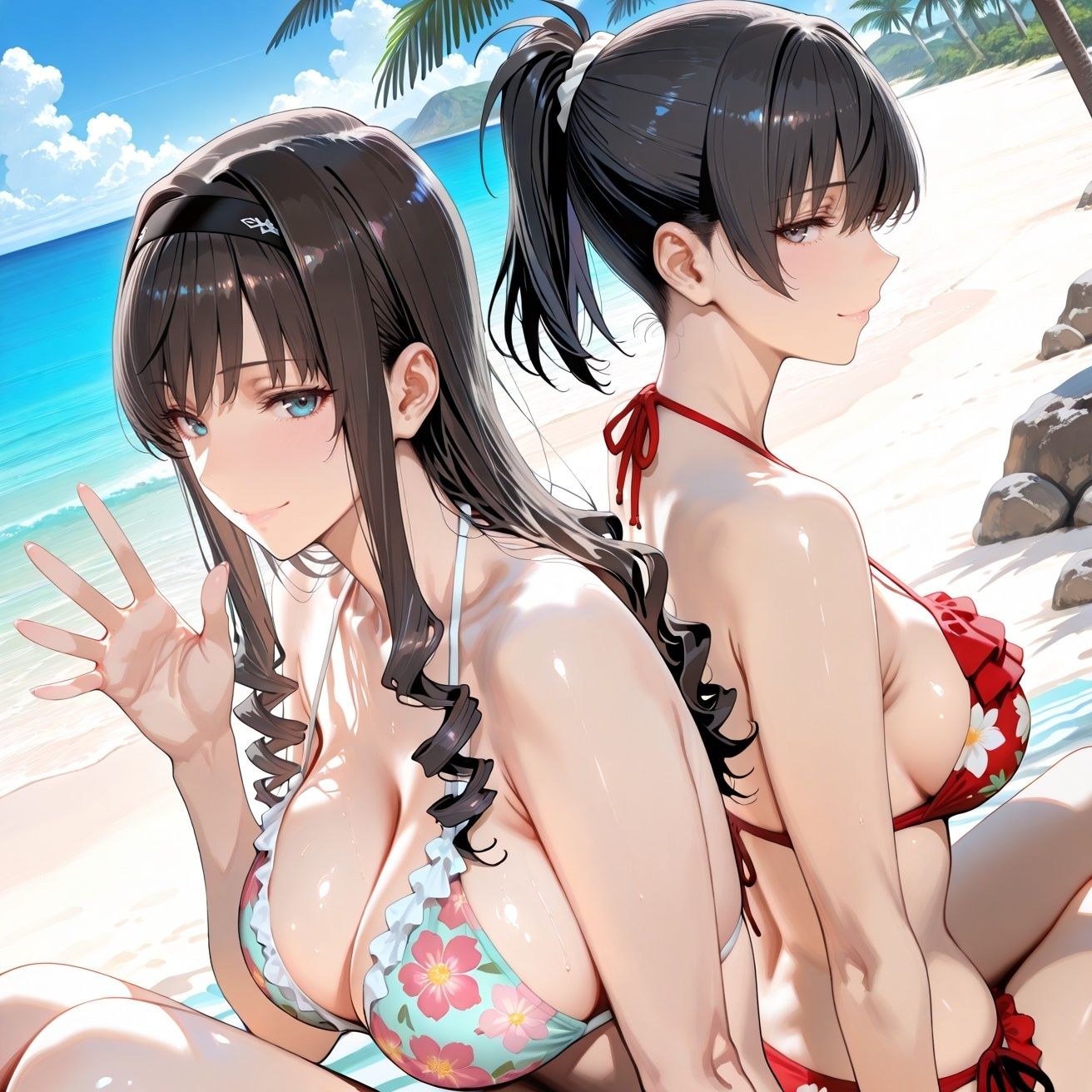 森○はるか＆塚○響inビーチ サンプル画像1