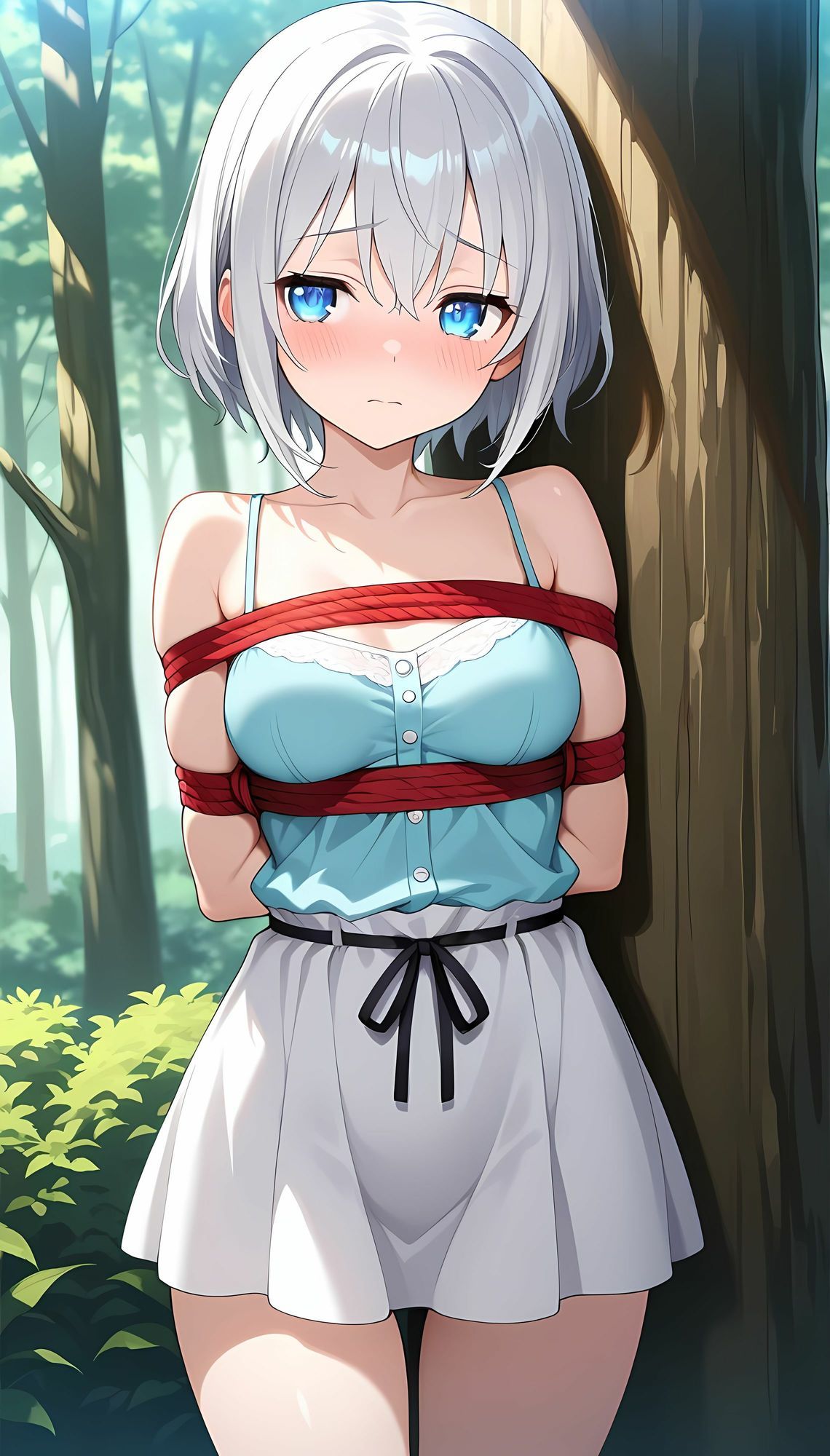 森の奥に連れ込まれ、拘束された女の子 サンプル画像1