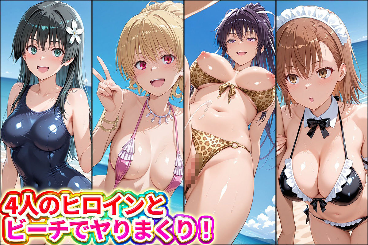 水着×青姦  スケベなビーチ〜御坂・神裂・獄彩・佐天 サンプル画像1