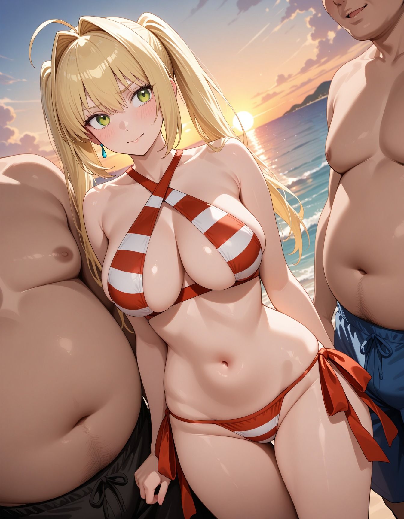 浜辺でキモデブ達に輪●された少女 サンプル画像2