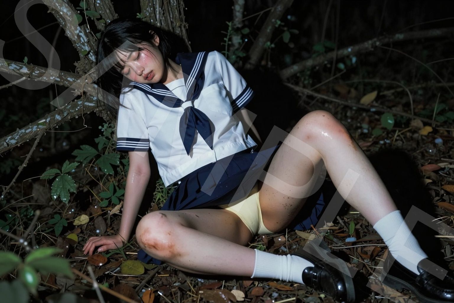 深夜の撮影 制服コレクション 森編  Vol.2 〜犯●された後のセーラー＆ブレザー〜 サンプル画像1