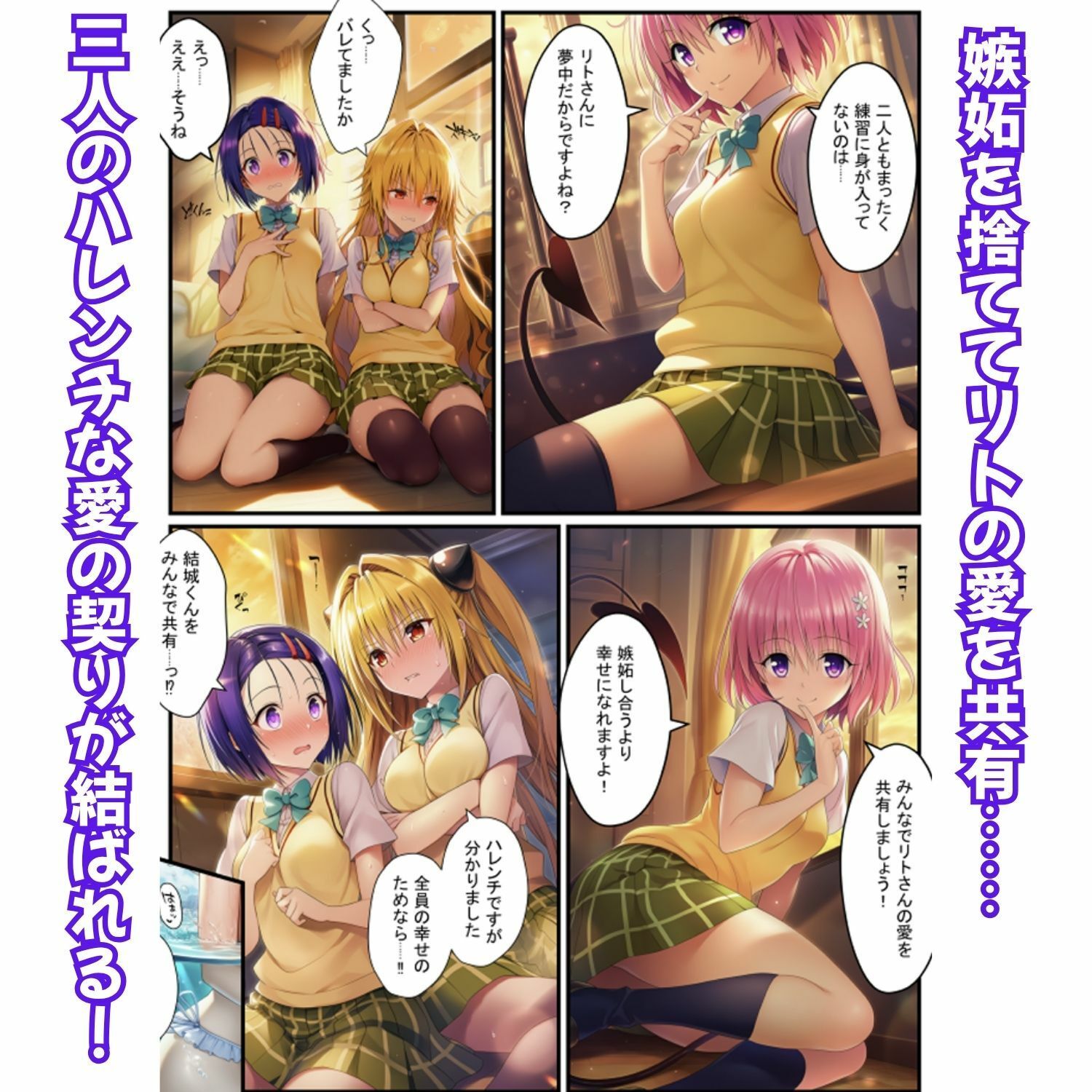 濃厚イチャらぶハーレム！とらぶるヒロインが愛を共有する絶頂合宿【モモ・大人ヤミ・春菜編】 サンプル画像3