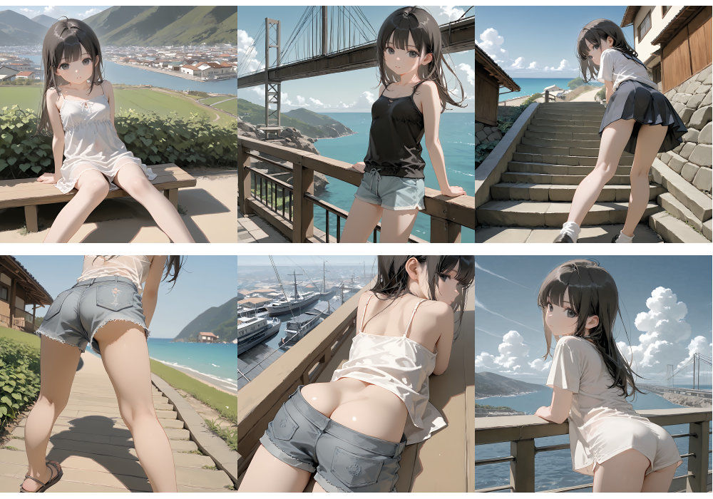 瀬戸内おもらし紀行 〜ノスタルジックな坂道で決壊する秘密の絶頂【放尿 × （ひかがみ＋極尻）】全500枚収録〜 サンプル画像1