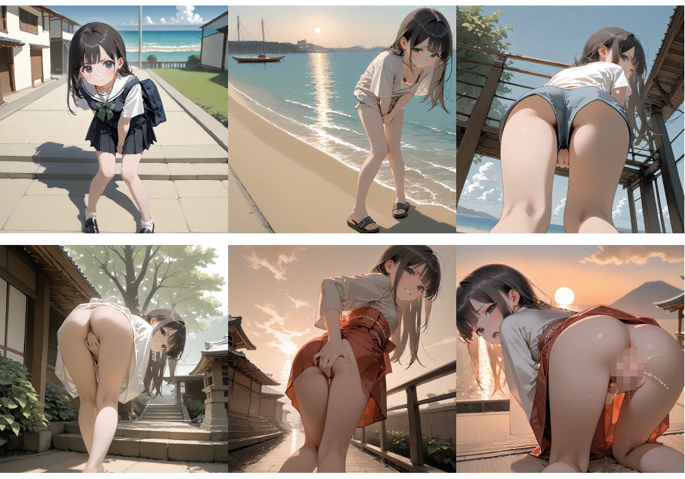 瀬戸内おもらし紀行 〜ノスタルジックな坂道で決壊する秘密の絶頂【放尿 × （ひかがみ＋極尻）】全500枚収録〜 サンプル画像2